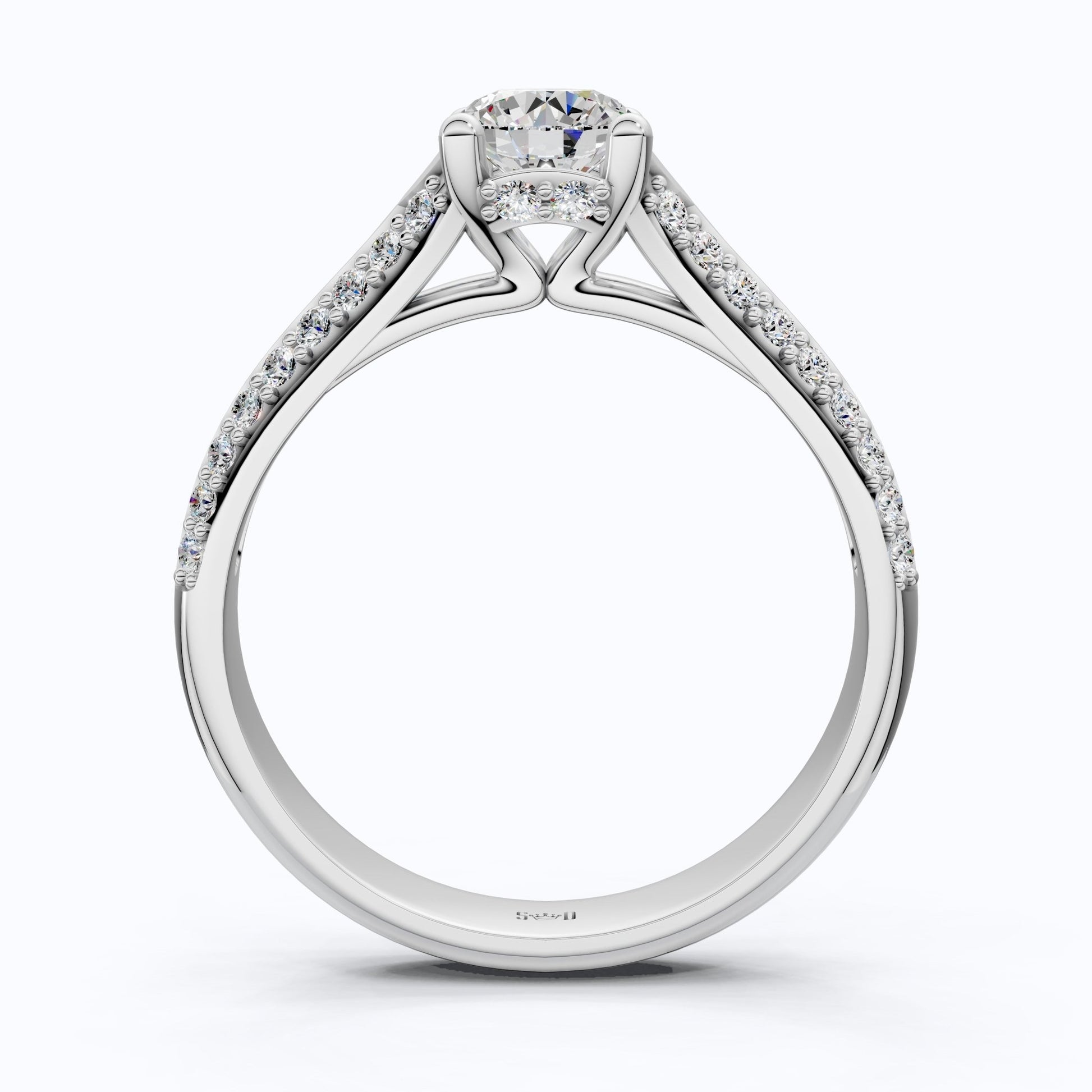 Double Raw Pavé Solitaire Engagement Ring in 14K Solid Gold, 0.82 TCW Round Cut Lab Diamonds, Romantic Gift for Wife, Everyday Jewelry - Shoora Designs