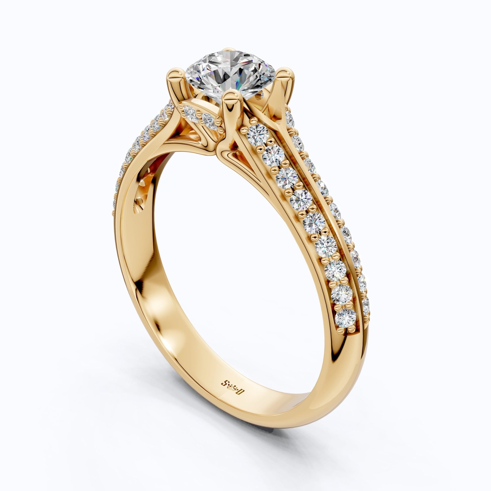 Double Raw Pavé Solitaire Engagement Ring in 14K Solid Gold, 0.82 TCW Round Cut Lab Diamonds, Romantic Gift for Wife, Everyday Jewelry - Shoora Designs