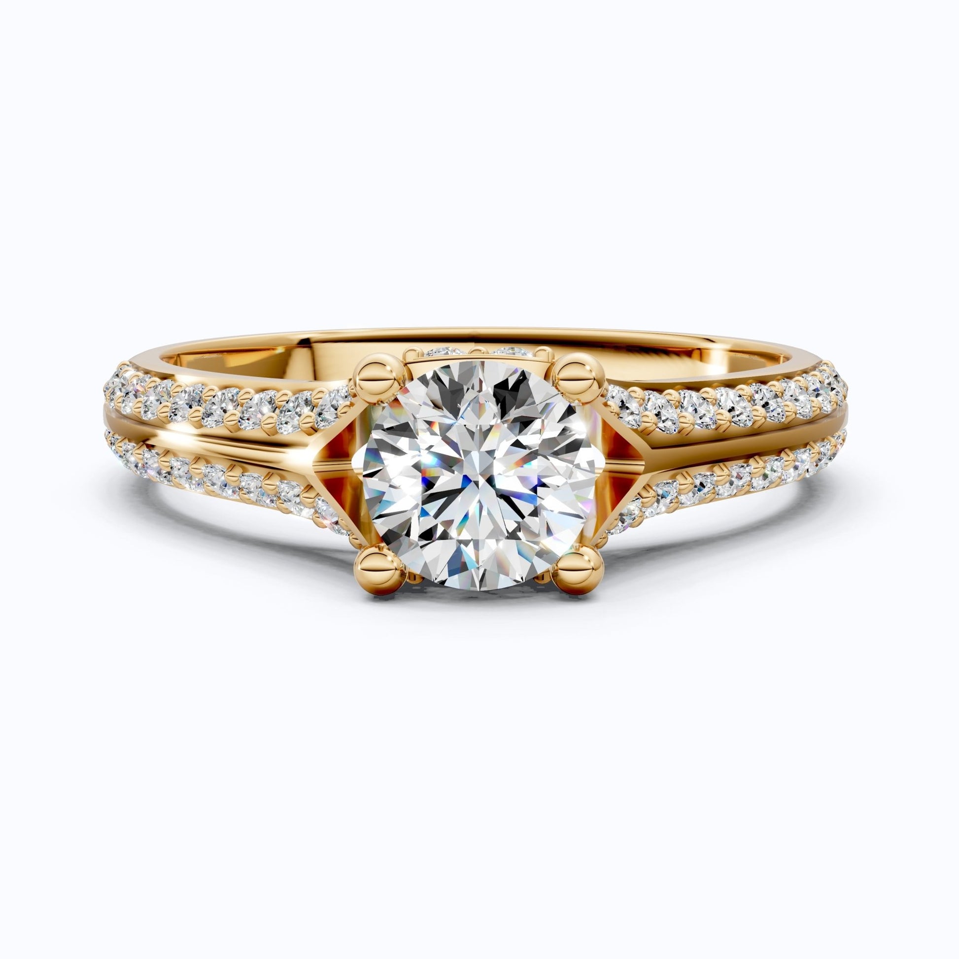 Double Raw Pavé Solitaire Engagement Ring in 14K Solid Gold, 0.82 TCW Round Cut Lab Diamonds, Romantic Gift for Wife, Everyday Jewelry - Shoora Designs