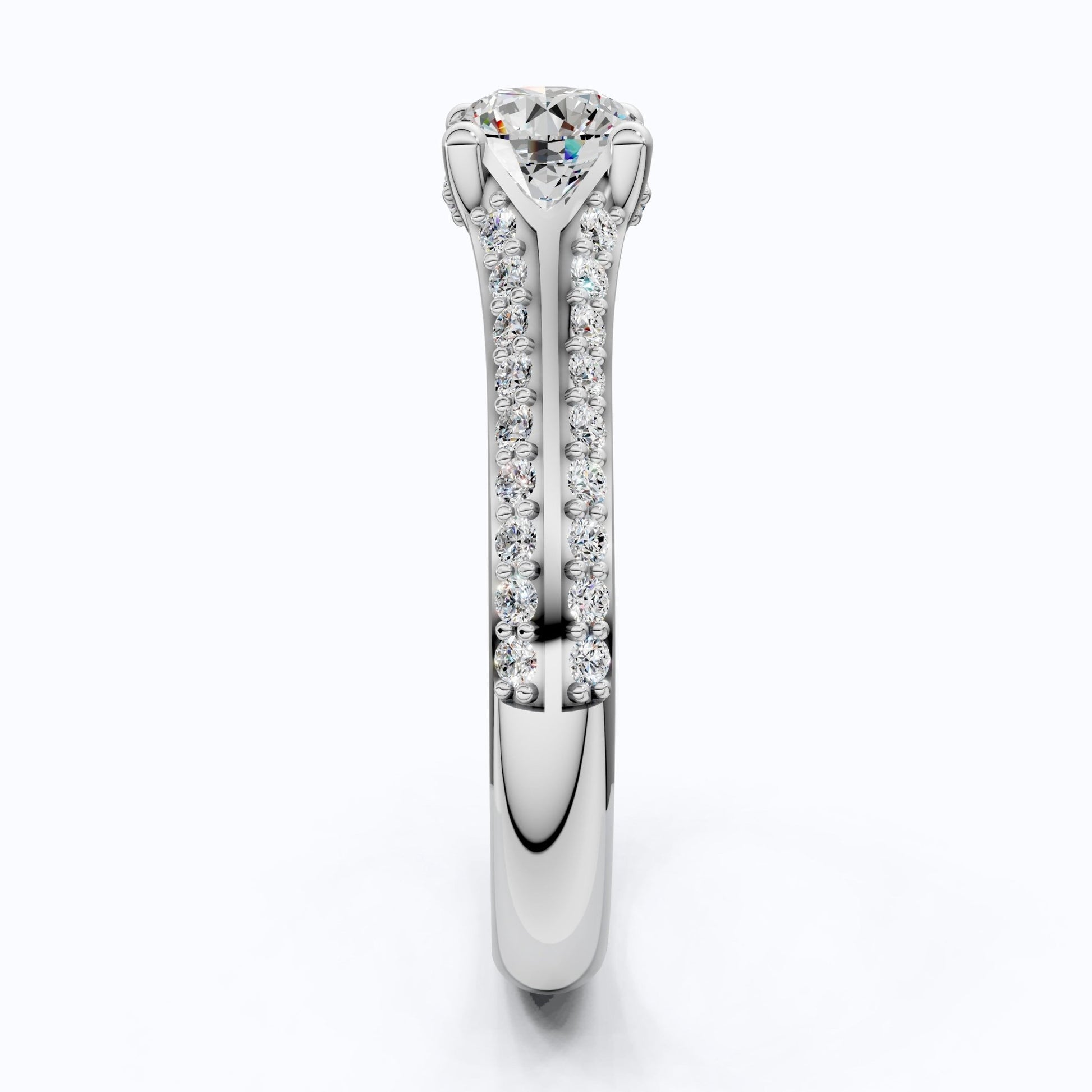 Double Raw Pavé Solitaire Engagement Ring in 14K Solid Gold, 0.82 TCW Round Cut Lab Diamonds, Romantic Gift for Wife, Everyday Jewelry - Shoora Designs