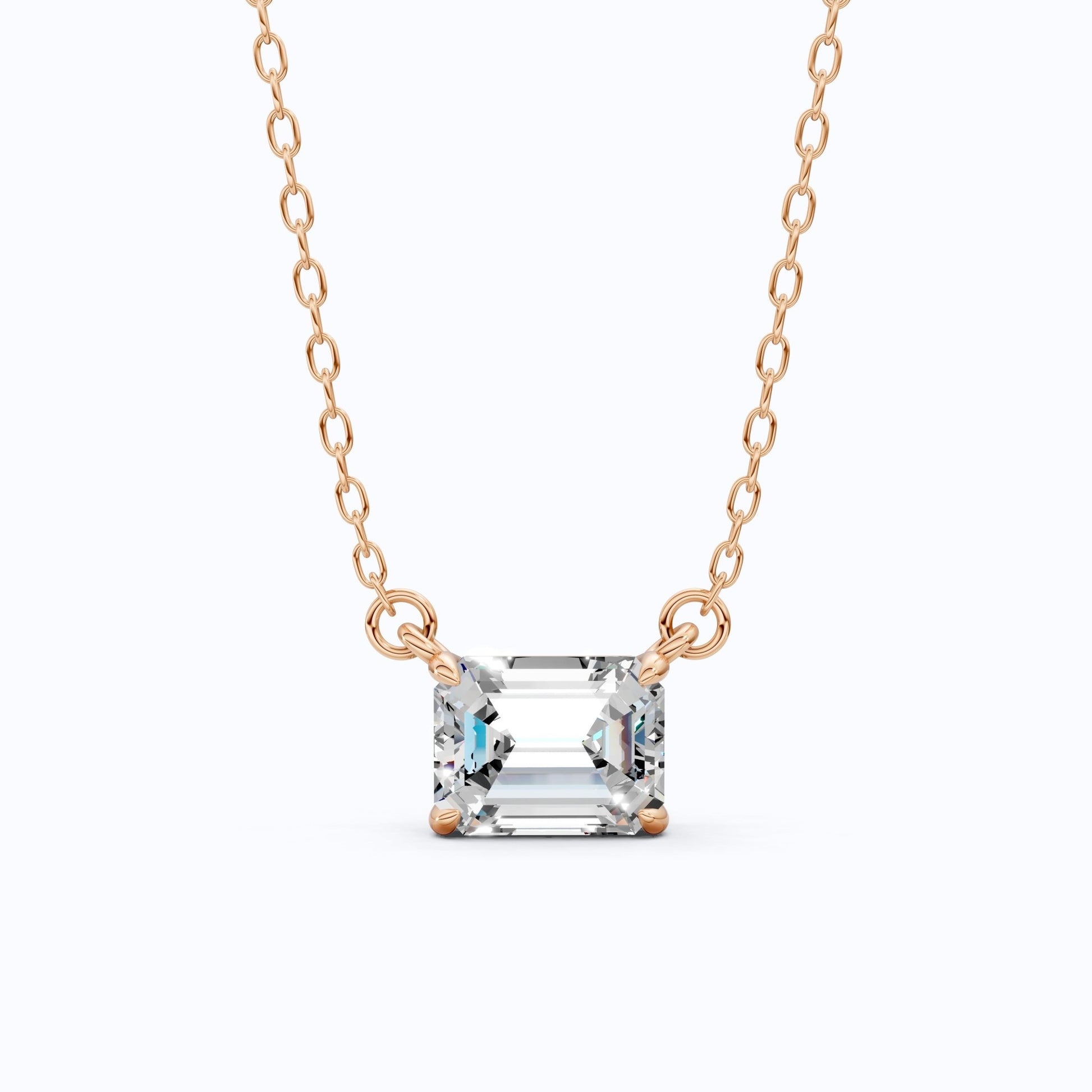 East - West Emerald Cut Solitaire Pendant Necklace in 14k Solid Gold, 2.50 CT Emerald Cut Lab Grown Diamond, Wedding Gift for Wife, Handmade Jewelry - Shoora Designs