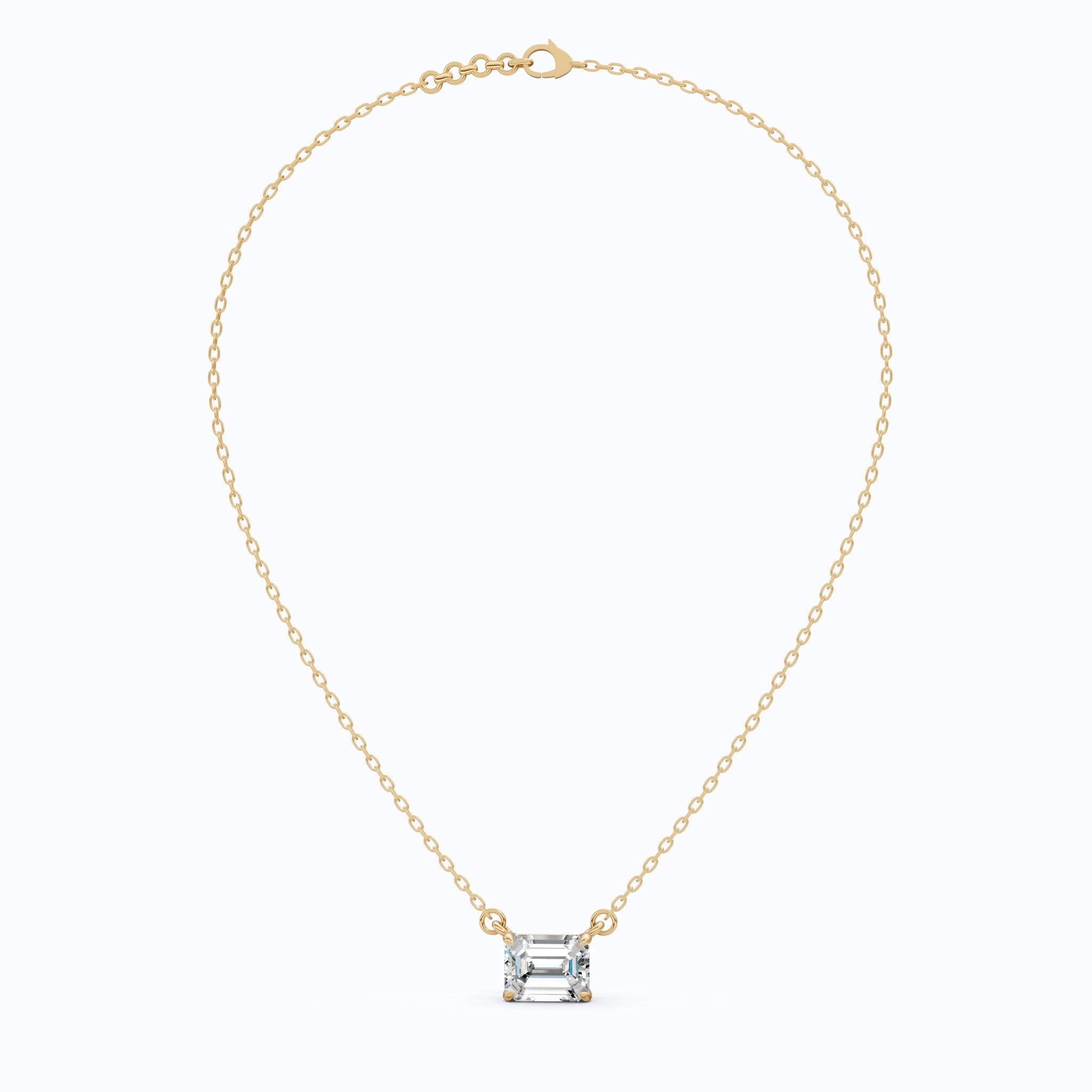 East - West Emerald Cut Solitaire Pendant Necklace in 14k Solid Gold, 2.50 CT Emerald Cut Lab Grown Diamond, Wedding Gift for Wife, Handmade Jewelry - Shoora Designs