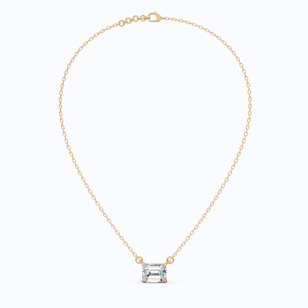 East - West Emerald Cut Solitaire Pendant Necklace in 14k Solid Gold, 2.50 CT Emerald Cut Lab Grown Diamond, Wedding Gift for Wife, Handmade Jewelry - Shoora Designs