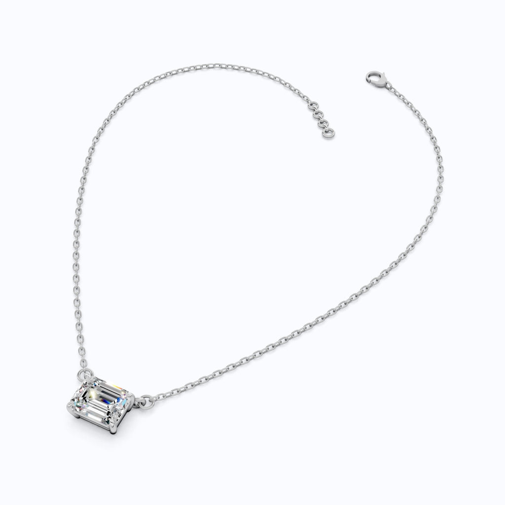 East - West Emerald Cut Solitaire Pendant Necklace in 14k Solid Gold, 2.50 CT Emerald Cut Lab Grown Diamond, Wedding Gift for Wife, Handmade Jewelry - Shoora Designs