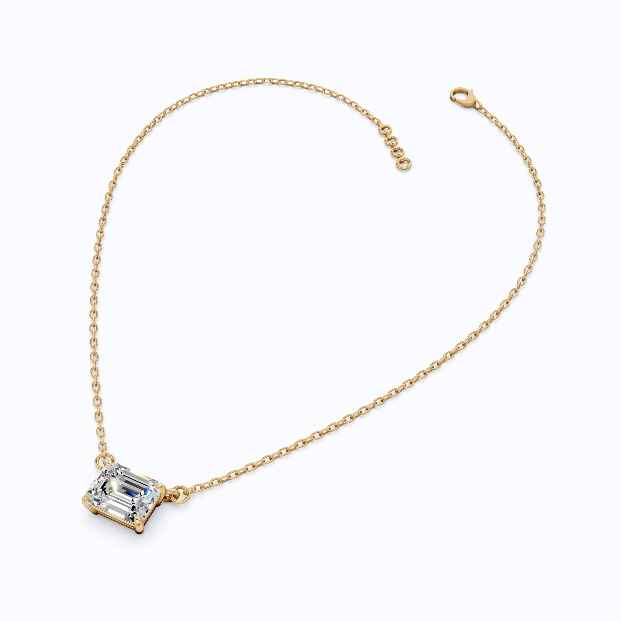 East - West Emerald Cut Solitaire Pendant Necklace in 14k Solid Gold, 2.50 CT Emerald Cut Lab Grown Diamond, Wedding Gift for Wife, Handmade Jewelry - Shoora Designs