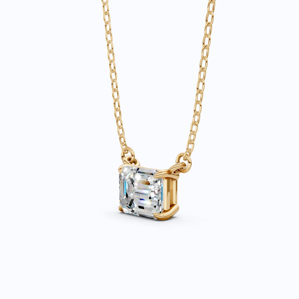 East - West Emerald Cut Solitaire Pendant Necklace in 14k Solid Gold, 2.50 CT Emerald Cut Lab Grown Diamond, Wedding Gift for Wife, Handmade Jewelry - Shoora Designs