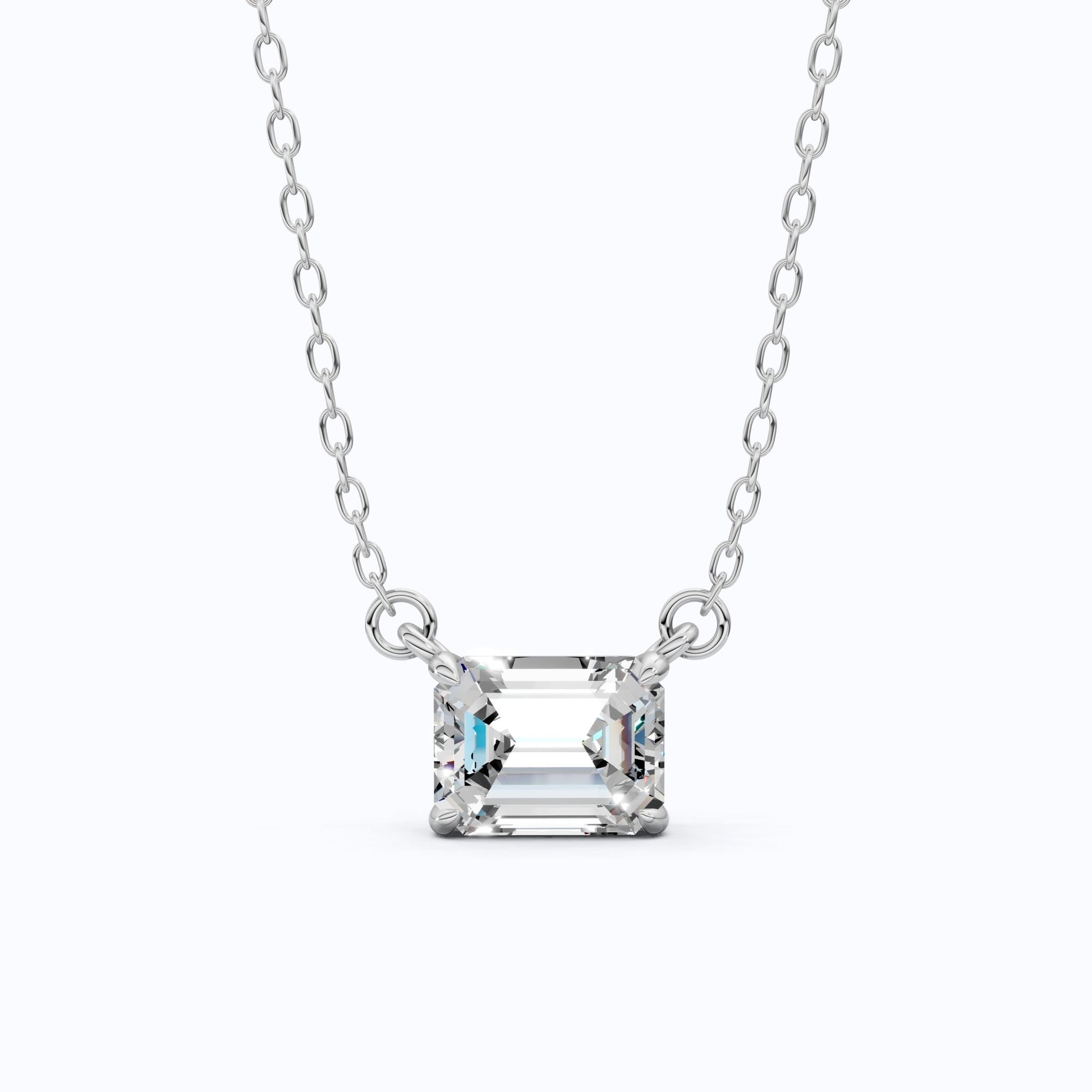 East - West Emerald Cut Solitaire Pendant Necklace in 14k Solid Gold, 2.50 CT Emerald Cut Lab Grown Diamond, Wedding Gift for Wife, Handmade Jewelry - Shoora Designs