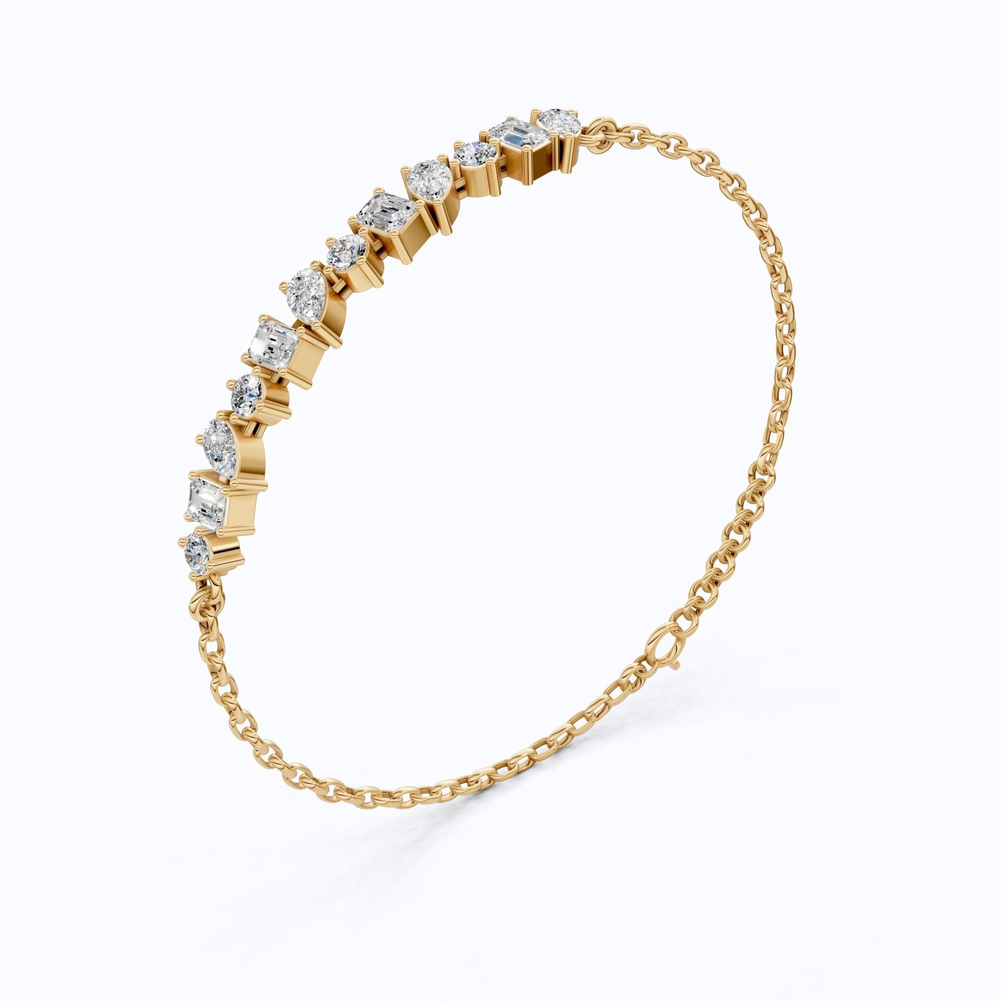 Elegant Alternating Shape Chain Bracelet in 14k Solid Gold, 2.20 TCW Mix Shaped Lab Diamonds, Wedding Gift for Her, Antique Chain Bracelet - Shoora Designs