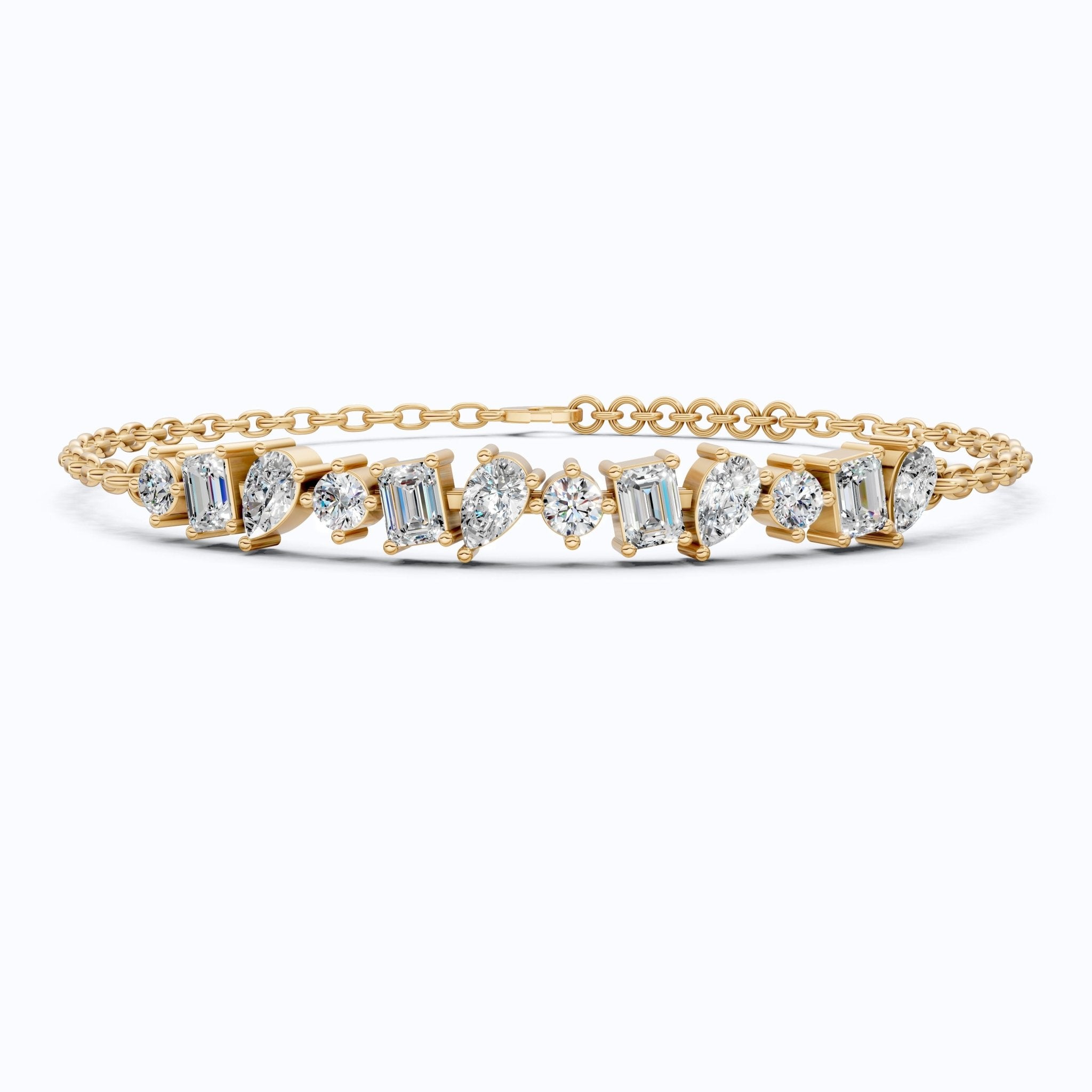 Elegant Alternating Shape Chain Bracelet in 14k Solid Gold, 2.20 TCW Mix Shaped Lab Diamonds, Wedding Gift for Her, Antique Chain Bracelet - Shoora Designs