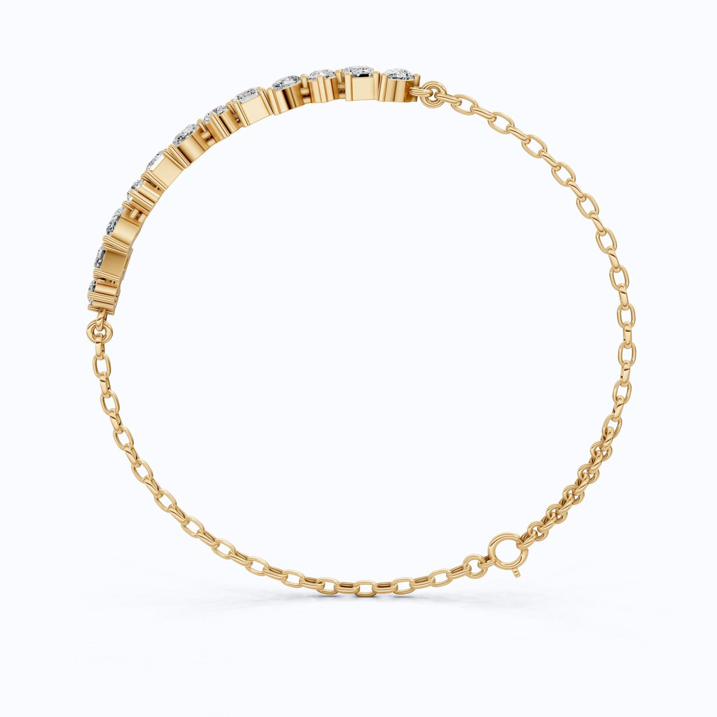 Elegant Alternating Shape Chain Bracelet in 14k Solid Gold, 2.20 TCW Mix Shaped Lab Diamonds, Wedding Gift for Her, Antique Chain Bracelet - Shoora Designs