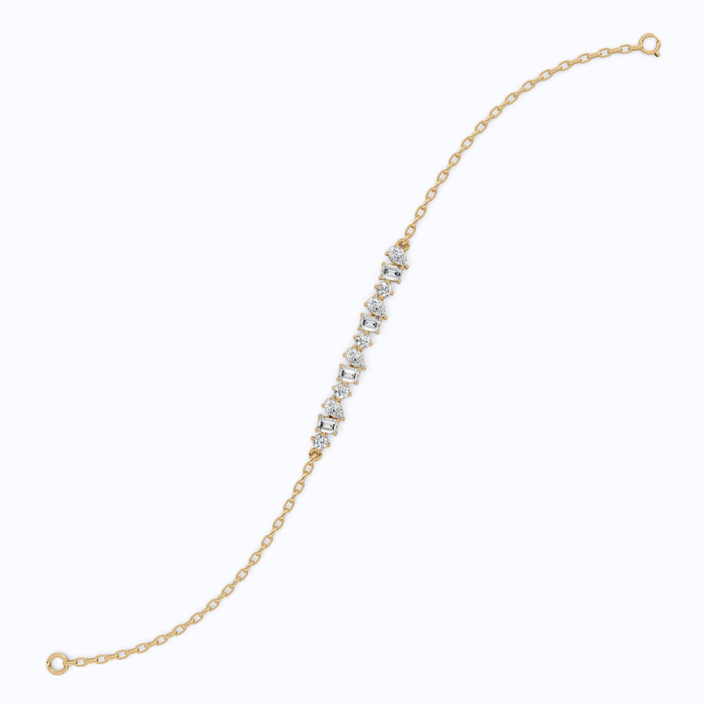 Elegant Alternating Shape Chain Bracelet in 14k Solid Gold, 2.20 TCW Mix Shaped Lab Diamonds, Wedding Gift for Her, Antique Chain Bracelet - Shoora Designs