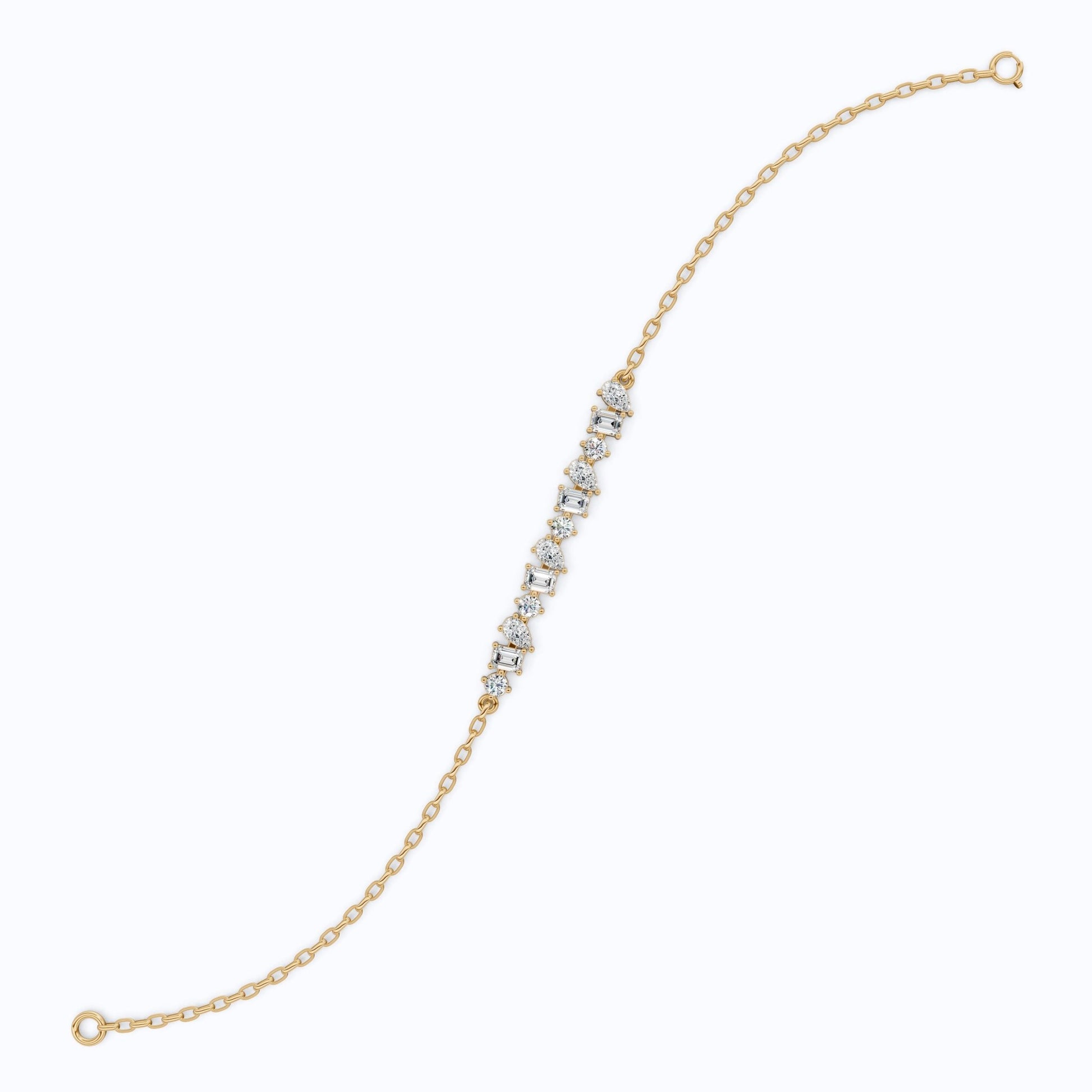 Elegant Alternating Shape Chain Bracelet in 14k Solid Gold, 2.20 TCW Mix Shaped Lab Diamonds, Wedding Gift for Her, Antique Chain Bracelet - Shoora Designs
