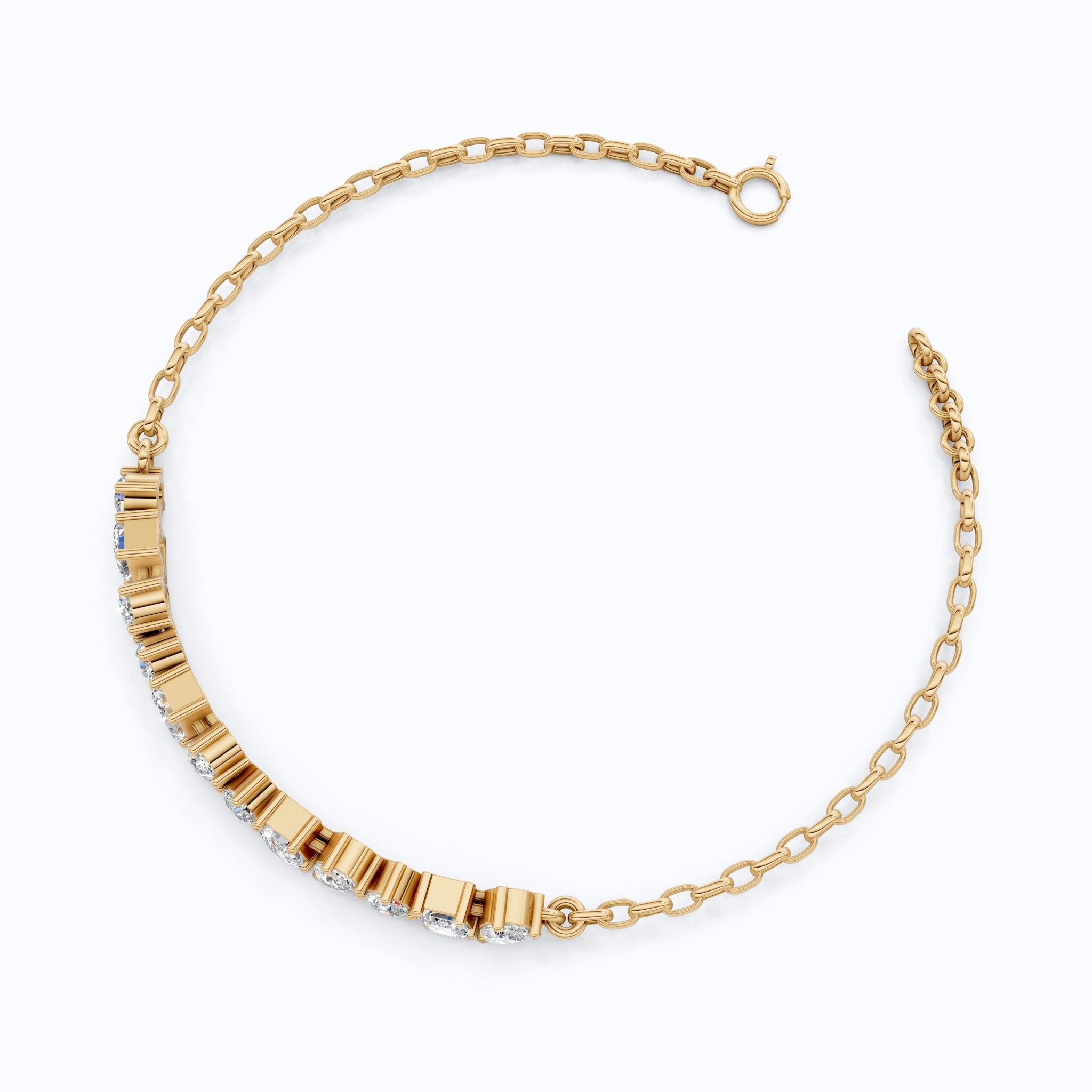 Elegant Alternating Shape Chain Bracelet in 14k Solid Gold, 2.20 TCW Mix Shaped Lab Diamonds, Wedding Gift for Her, Antique Chain Bracelet - Shoora Designs