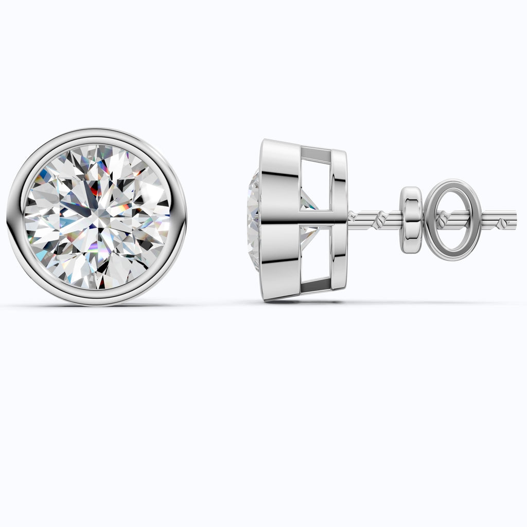 Elegant Bezel Round Solitaire Stud Earrings in 14K Solid Gold, 2.00 TCW Round Cut Lab Grown Diamond, Handmade Studs, Gift for Women - Shoora Designs