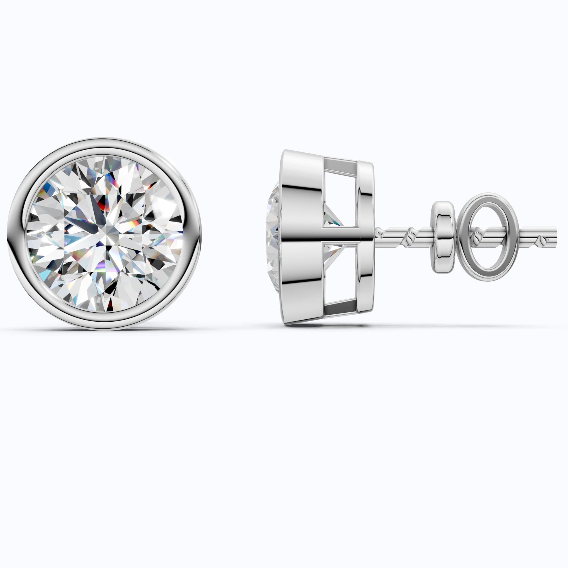 Elegant Bezel Round Solitaire Stud Earrings in 14K Solid Gold, 2.00 TCW Round Cut Lab Grown Diamond, Handmade Studs, Gift for Women - Shoora Designs