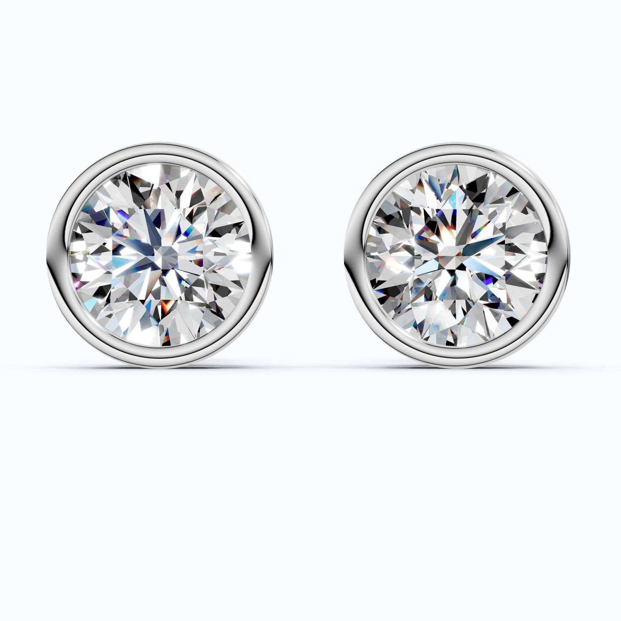Elegant Bezel Round Solitaire Stud Earrings in 14K Solid Gold, 2.00 TCW Round Cut Lab Grown Diamond, Handmade Studs, Gift for Women - Shoora Designs