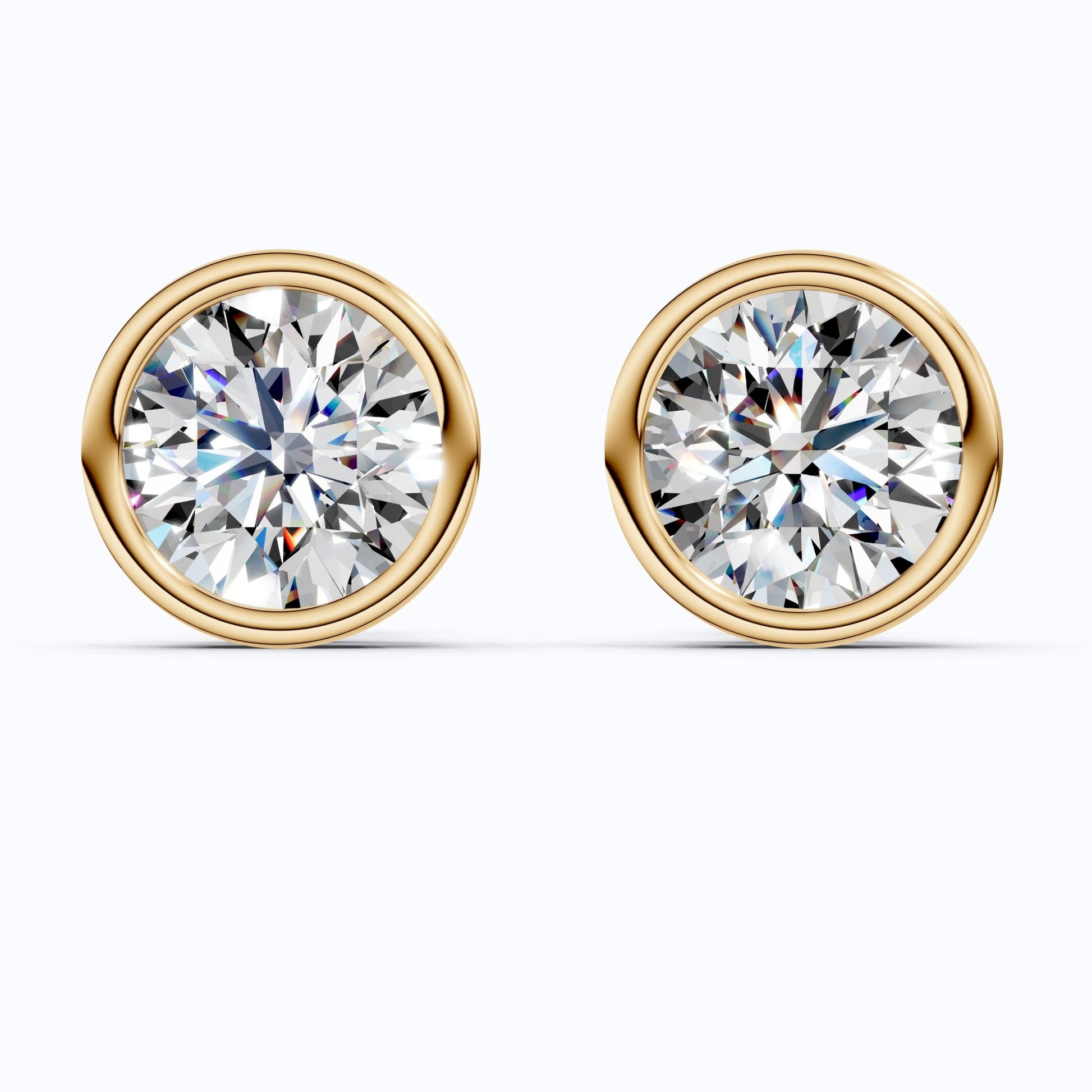 Elegant Bezel Round Solitaire Stud Earrings in 14K Solid Gold, 2.00 TCW Round Cut Lab Grown Diamond, Handmade Studs, Gift for Women - Shoora Designs