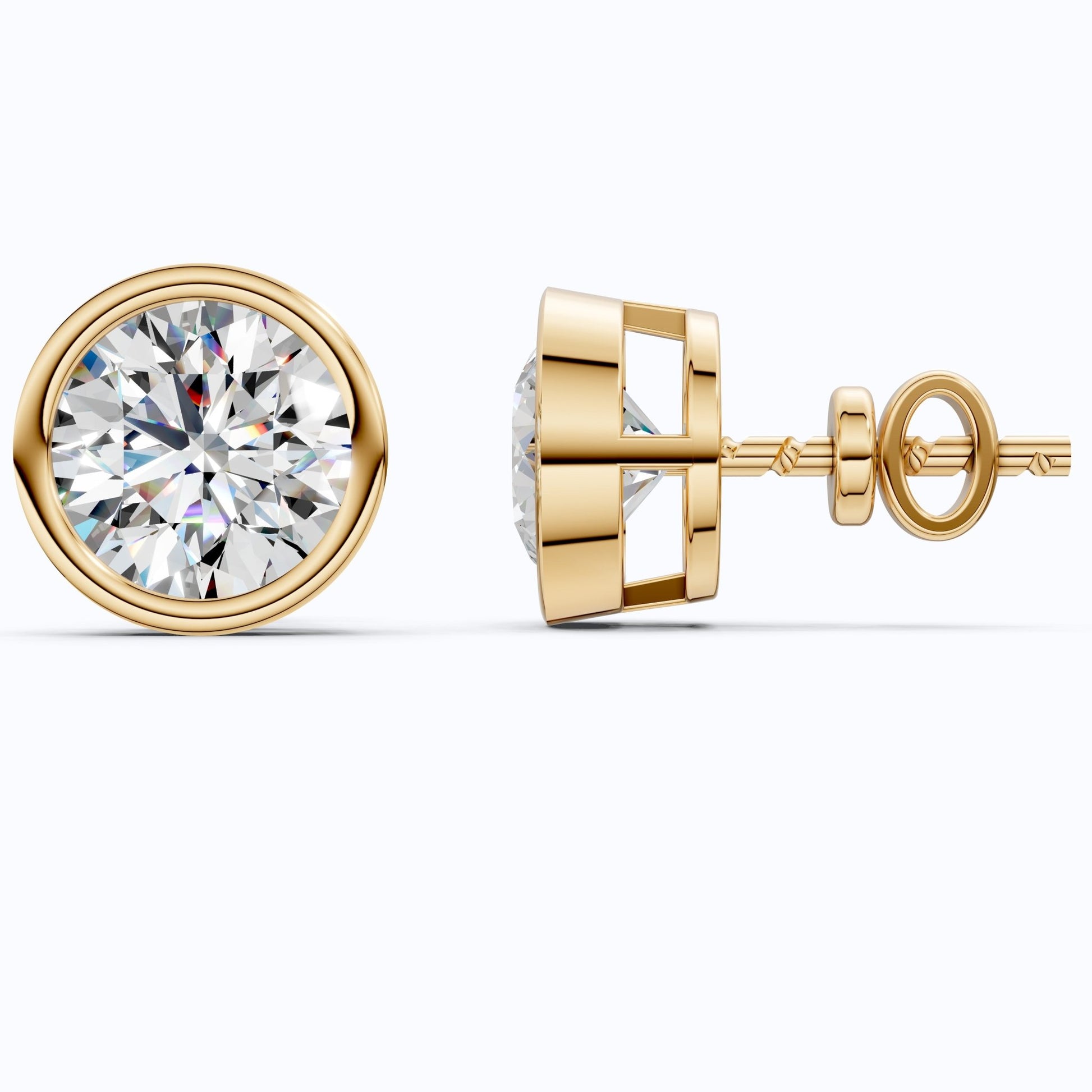 Elegant Bezel Round Solitaire Stud Earrings in 14K Solid Gold, 2.00 TCW Round Cut Lab Grown Diamond, Handmade Studs, Gift for Women - Shoora Designs