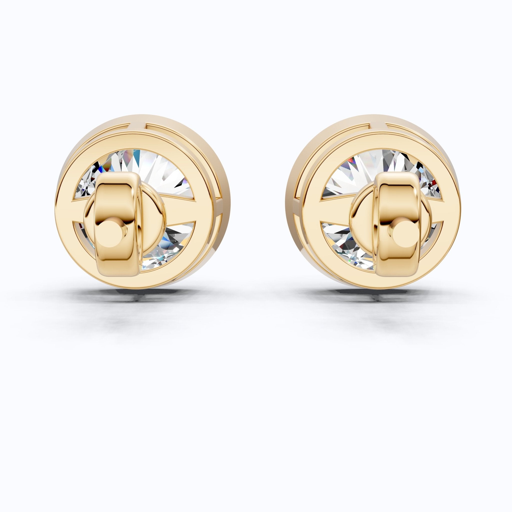 Elegant Bezel Round Solitaire Stud Earrings in 14K Solid Gold, 2.00 TCW Round Cut Lab Grown Diamond, Handmade Studs, Gift for Women - Shoora Designs