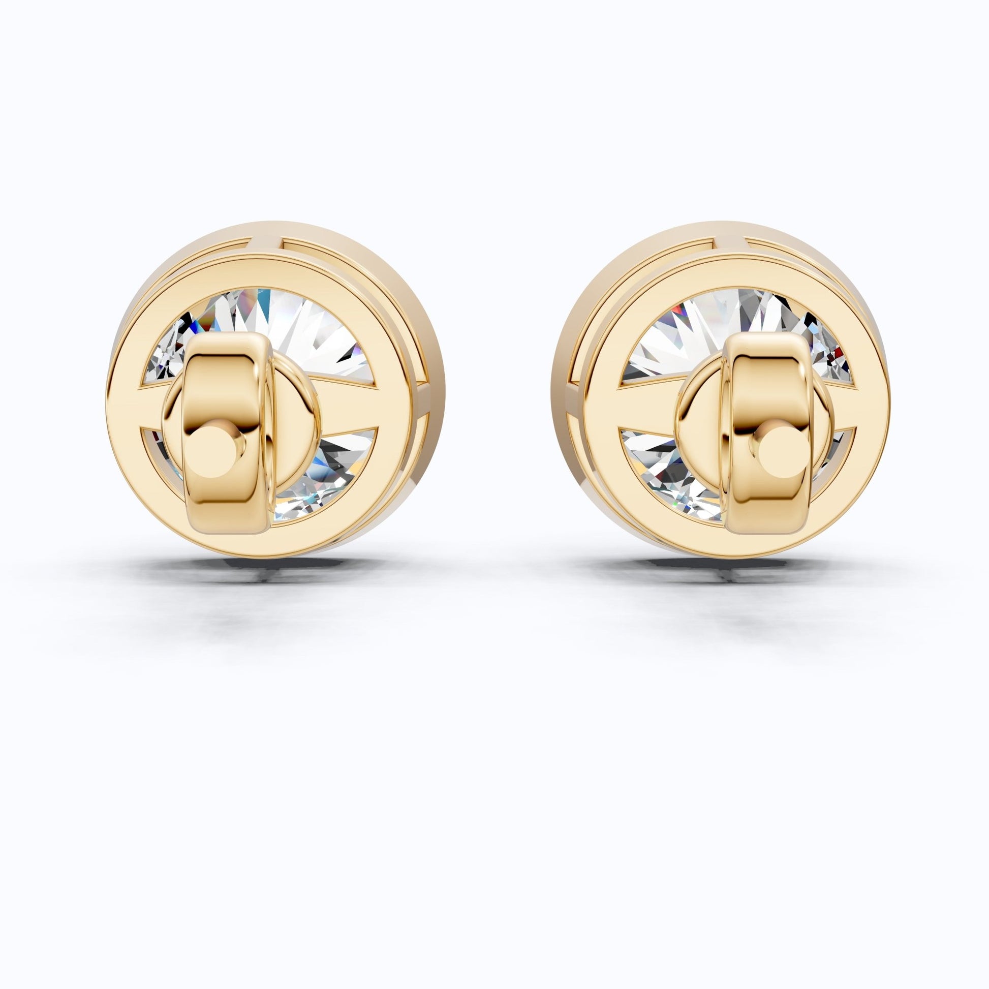 Elegant Bezel Round Solitaire Stud Earrings in 14K Solid Gold, 2.00 TCW Round Cut Lab Grown Diamond, Handmade Studs, Gift for Women - Shoora Designs