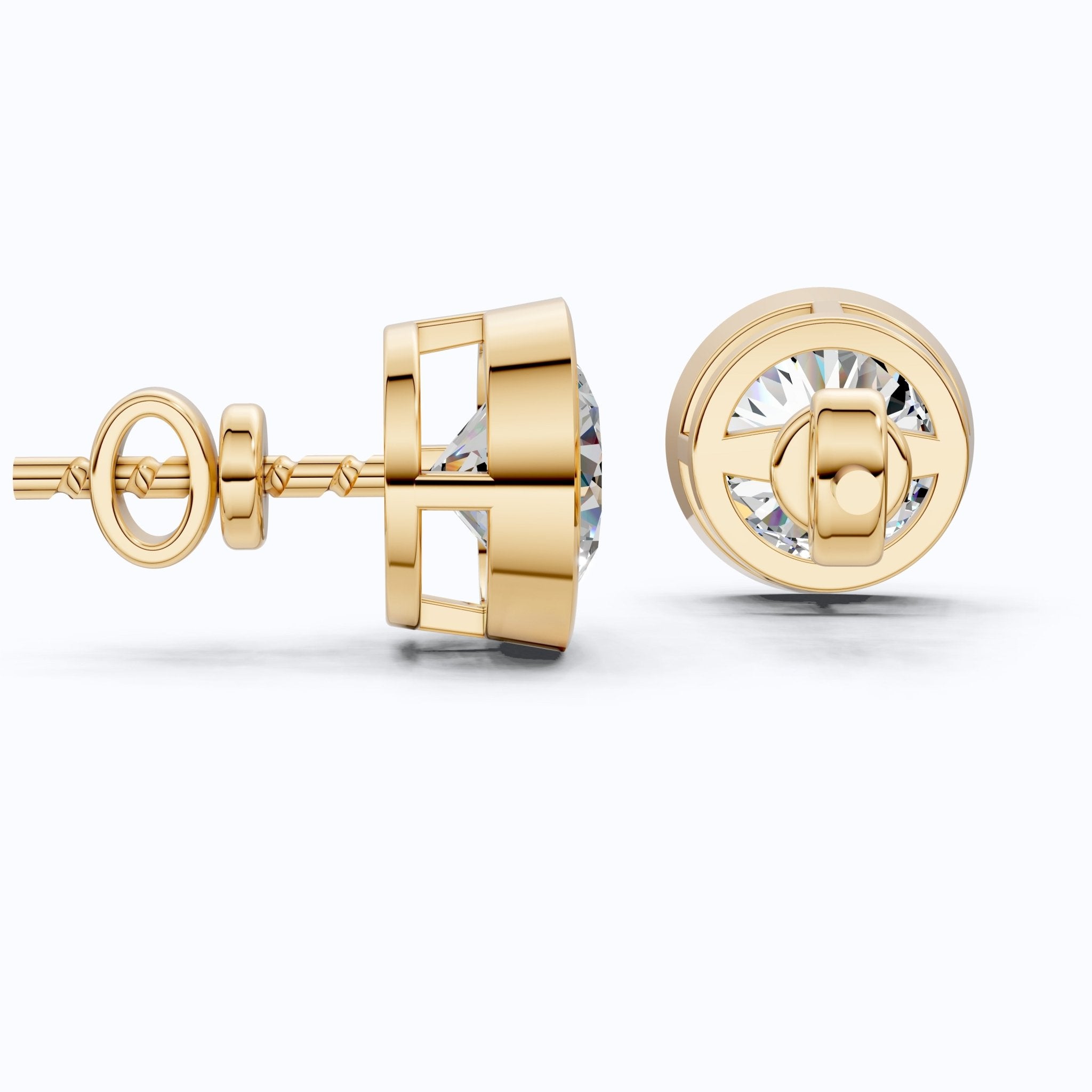 Elegant Bezel Round Solitaire Stud Earrings in 14K Solid Gold, 2.00 TCW Round Cut Lab Grown Diamond, Handmade Studs, Gift for Women - Shoora Designs