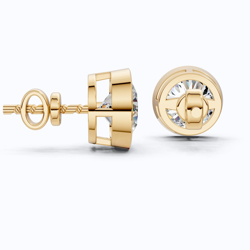 Elegant Bezel Round Solitaire Stud Earrings in 14K Solid Gold, 2.00 TCW Round Cut Lab Grown Diamond, Handmade Studs, Gift for Women - Shoora Designs