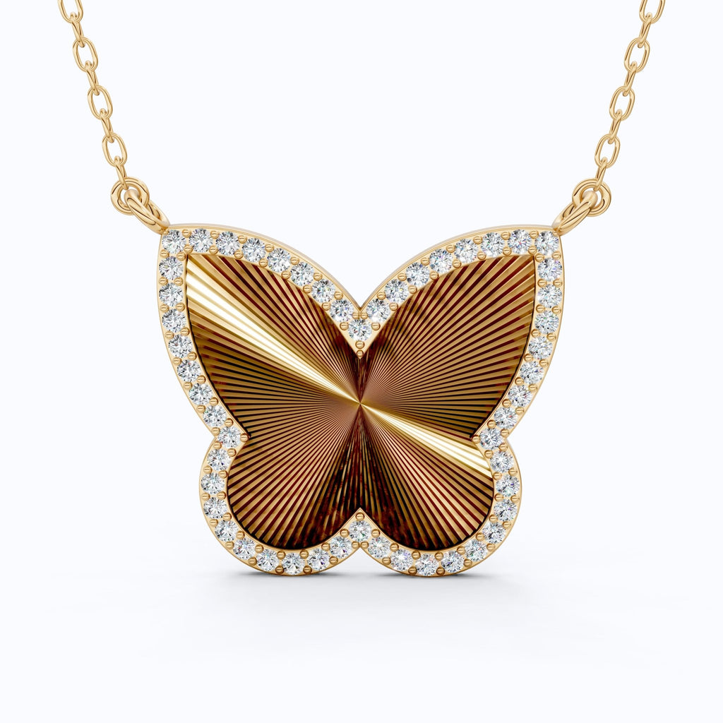 Elegant Bold Butterfly Everyday Pendant in 14k Solid Gold, 0.78 TCW Round Cut Lab Grown Diamonds, Birthday Gift for Fashion Lovers - Shoora Designs