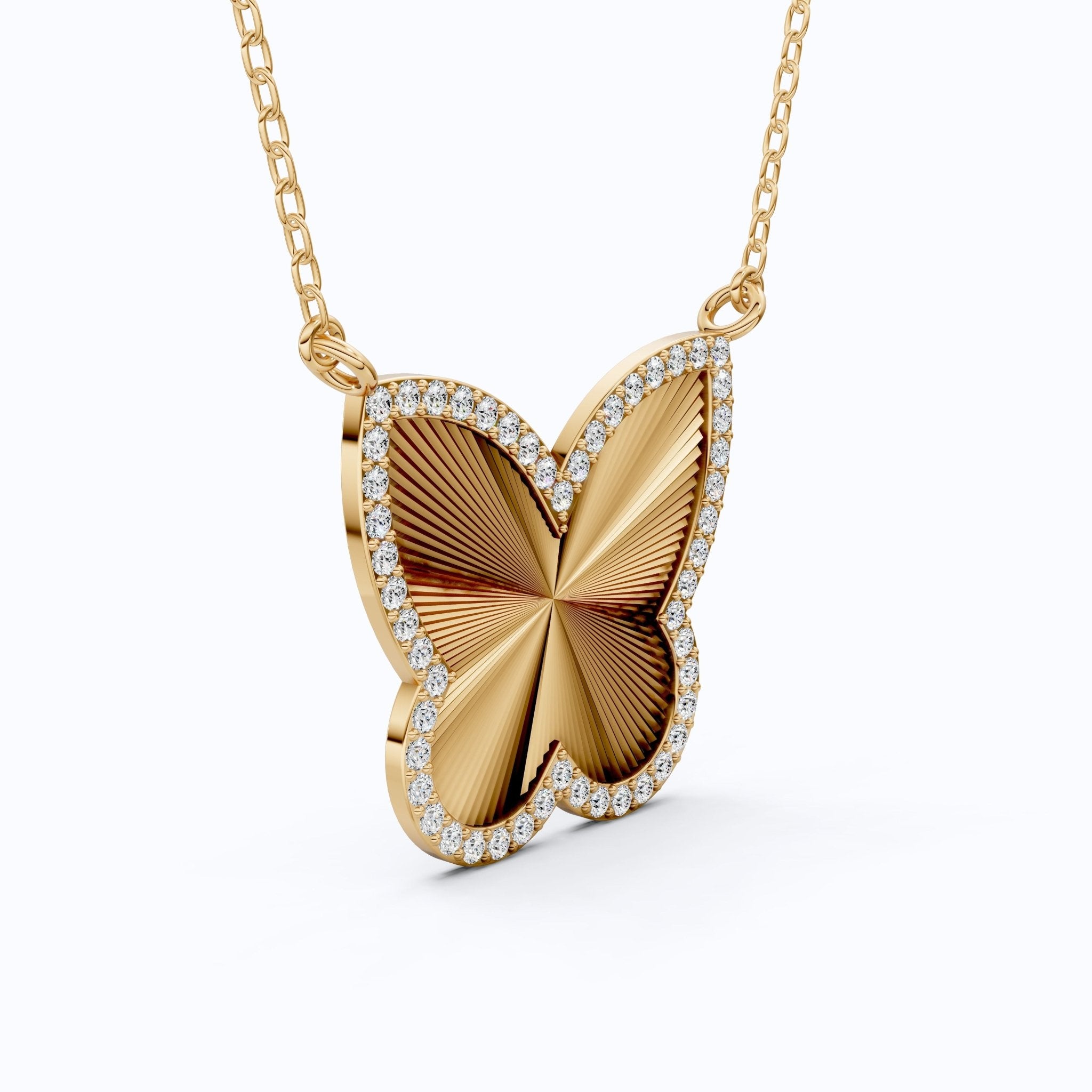 Elegant Bold Butterfly Everyday Pendant in 14k Solid Gold, 0.78 TCW Round Cut Lab Grown Diamonds, Birthday Gift for Fashion Lovers - Shoora Designs