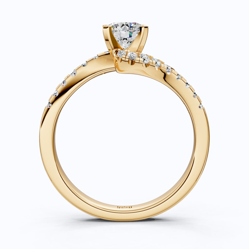 Elegant Bypass Pave Solitaire Engagement Ring in 14K Solid Gold, 0.50 CT Round Cut Lab Grown Diamond, Handmade Jewelry, Gift for Her - Shoora Designs