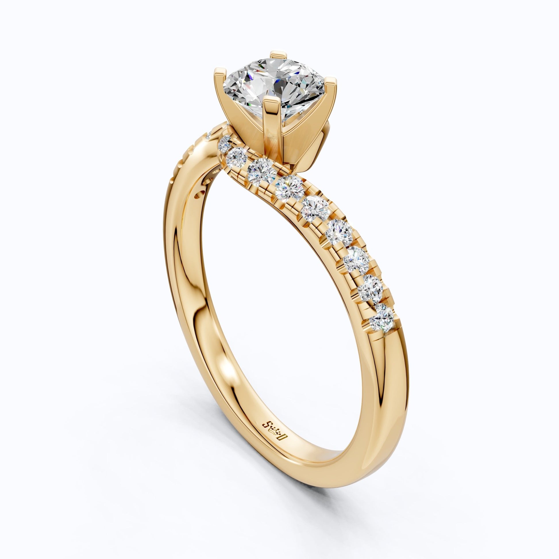Elegant Bypass Pave Solitaire Engagement Ring in 14K Solid Gold, 0.50 CT Round Cut Lab Grown Diamond, Handmade Jewelry, Gift for Her - Shoora Designs
