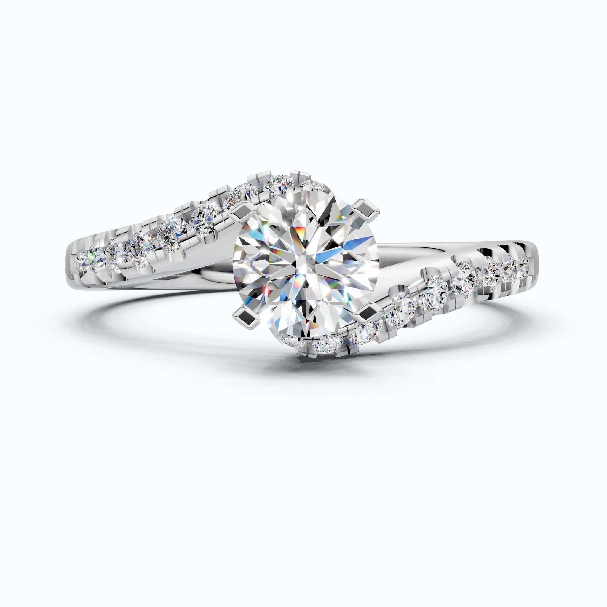 Elegant Bypass Pave Solitaire Engagement Ring in 14K Solid Gold, 0.50 CT Round Cut Lab Grown Diamond, Handmade Jewelry, Gift for Her - Shoora Designs