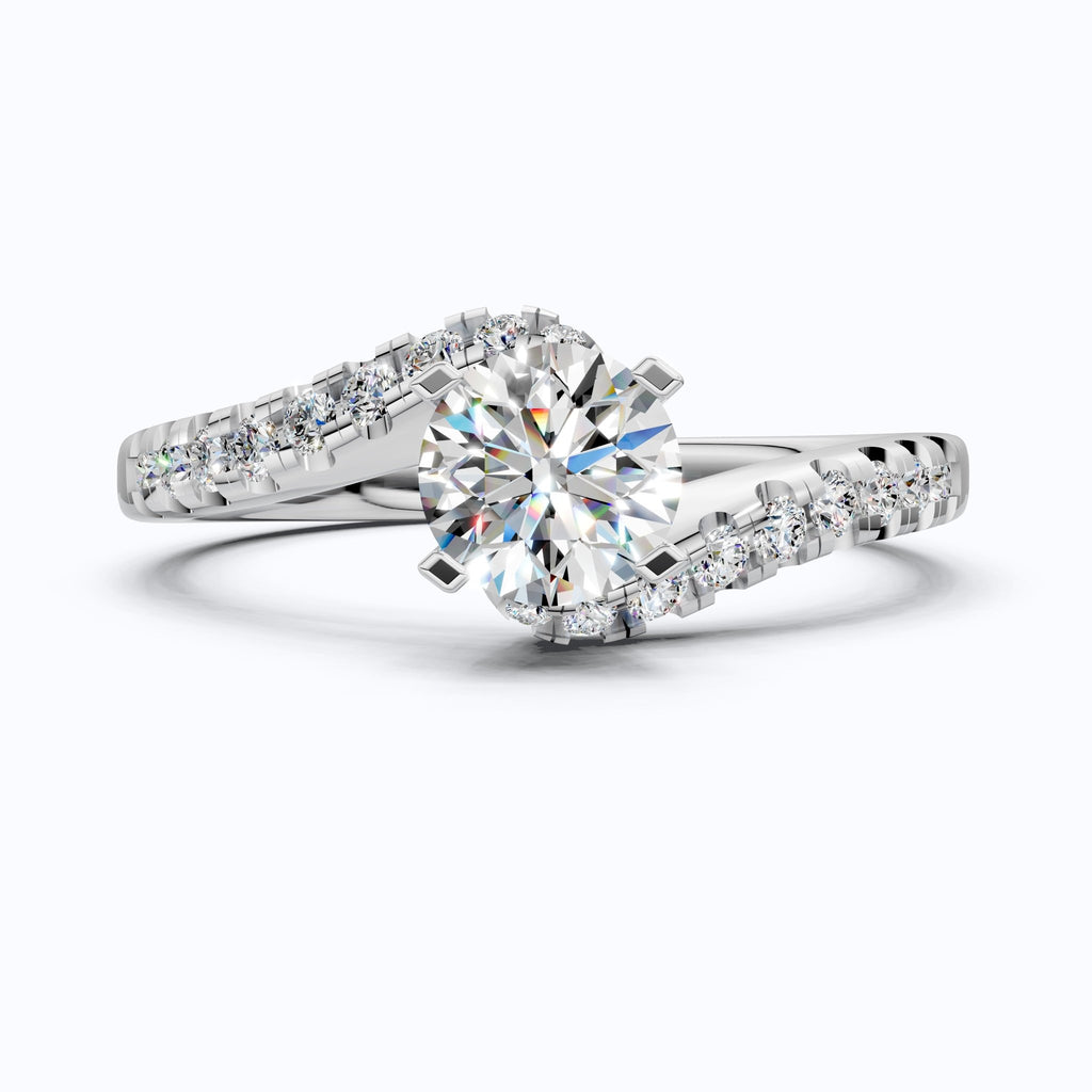 Elegant Bypass Pave Solitaire Engagement Ring in 14K Solid Gold, 0.50 CT Round Cut Lab Grown Diamond, Handmade Jewelry, Gift for Her - Shoora Designs