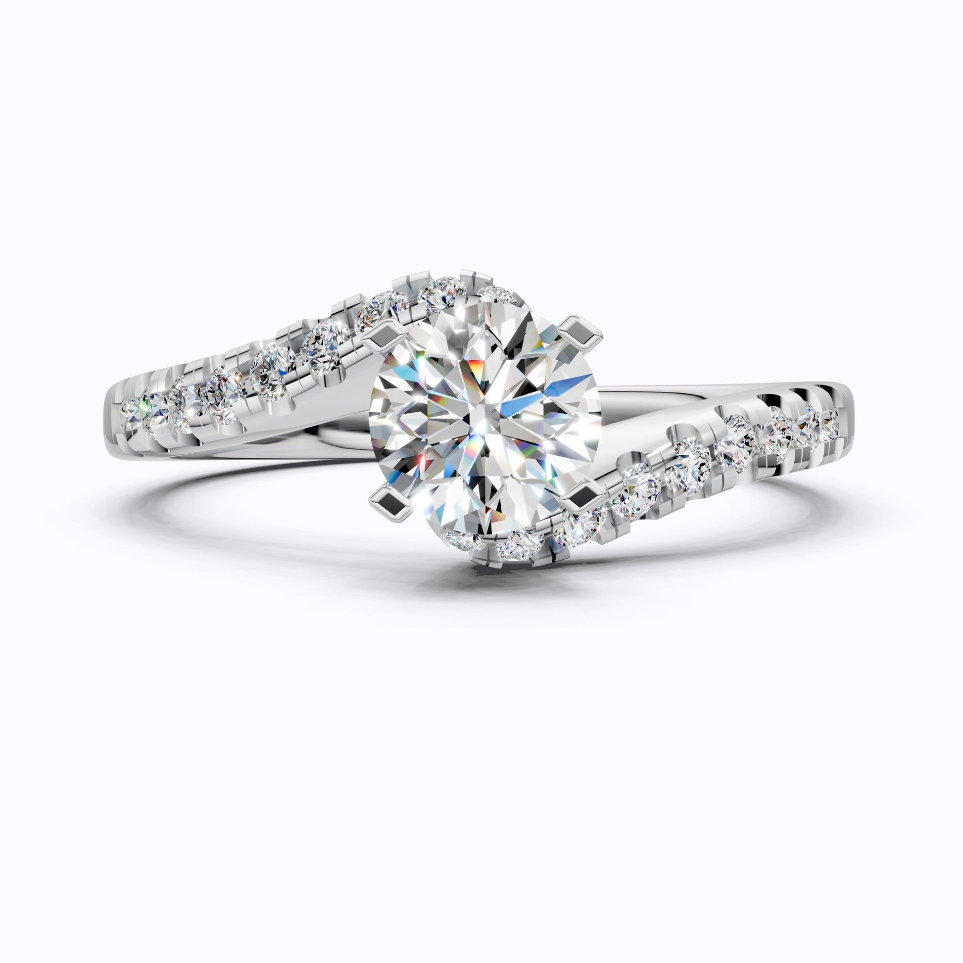 Elegant Bypass Pave Solitaire Engagement Ring in 14K Solid Gold, 0.50 CT Round Cut Lab Grown Diamond, Handmade Jewelry, Gift for Her - Shoora Designs