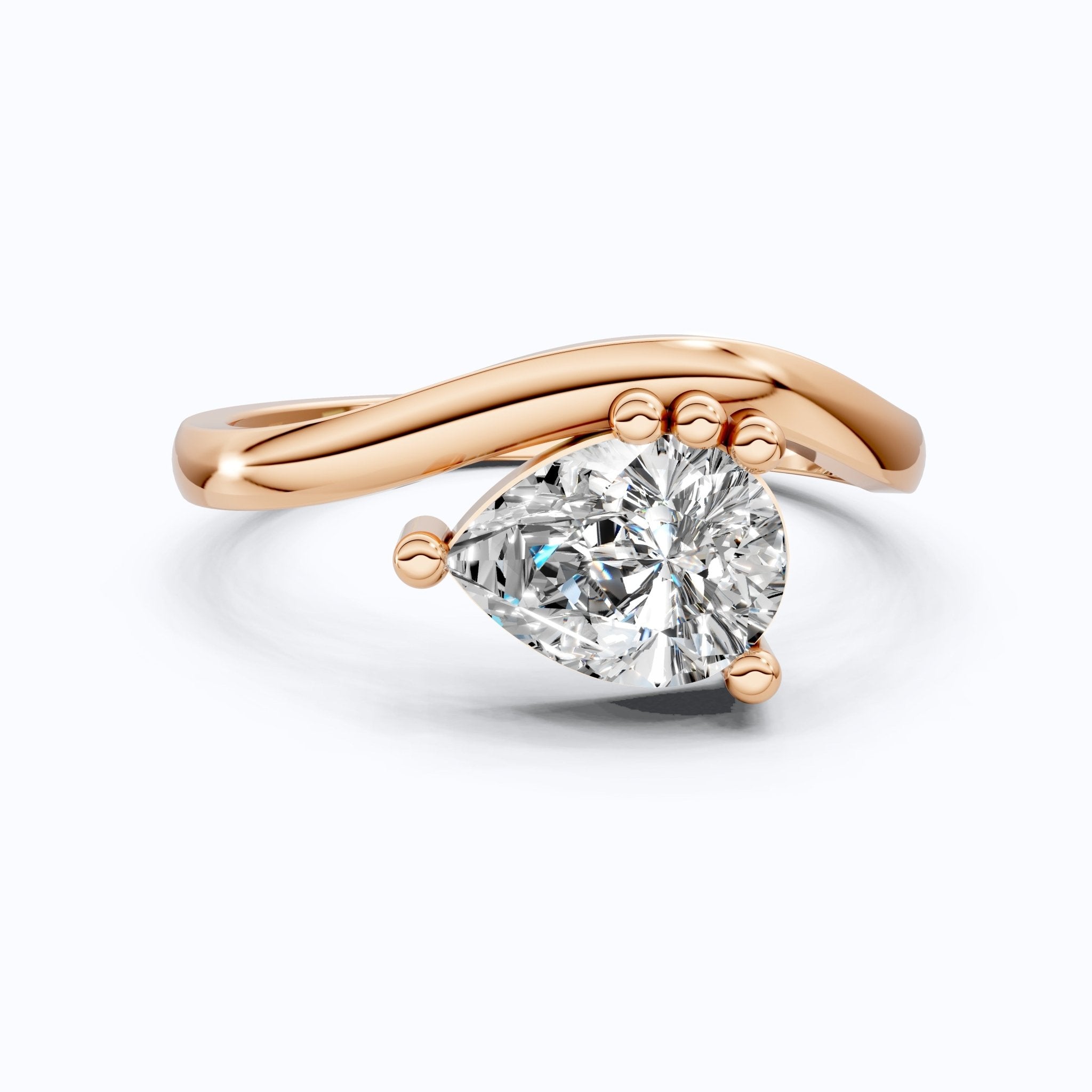 Elegant Curved Band Pear Solitaire Engagement Ring in 14k Solid Gold, 1.00 CT Pear Cut Lab Diamonds, Wedding Gift for Wife - Shoora Designs