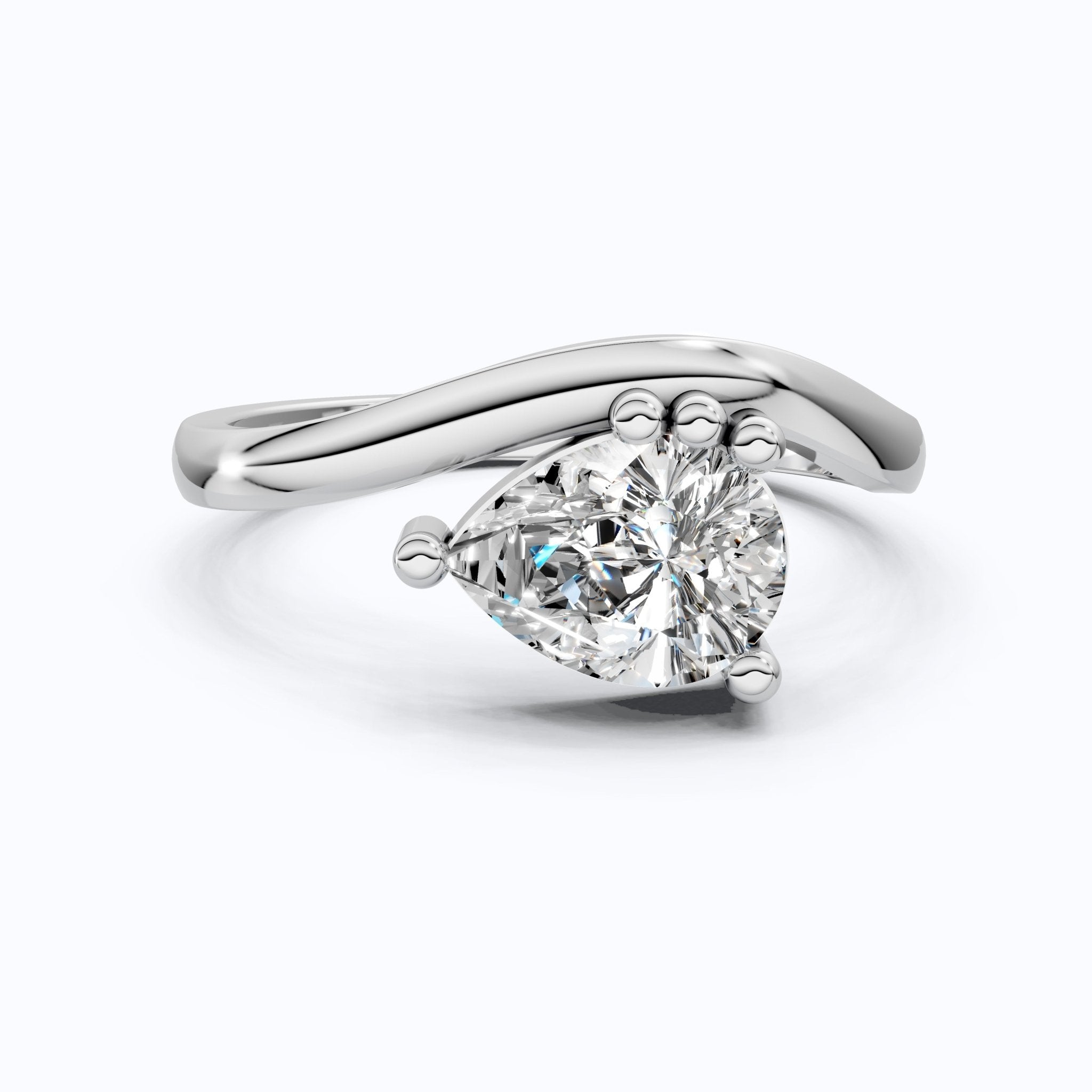 Elegant Curved Band Pear Solitaire Engagement Ring in 14k Solid Gold, 1.00 CT Pear Cut Lab Diamonds, Wedding Gift for Wife - Shoora Designs