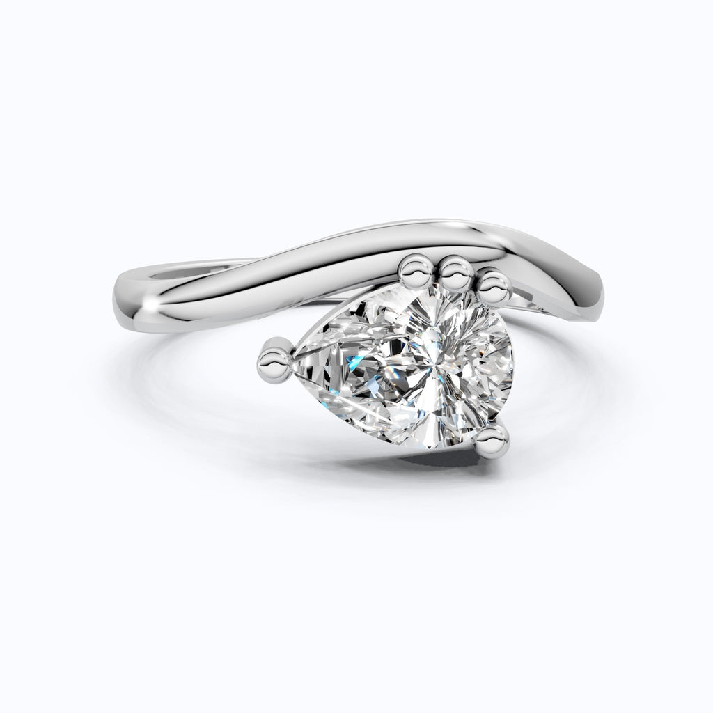Elegant Curved Band Pear Solitaire Engagement Ring in 14k Solid Gold, 1.00 CT Pear Cut Lab Diamonds, Wedding Gift for Wife - Shoora Designs