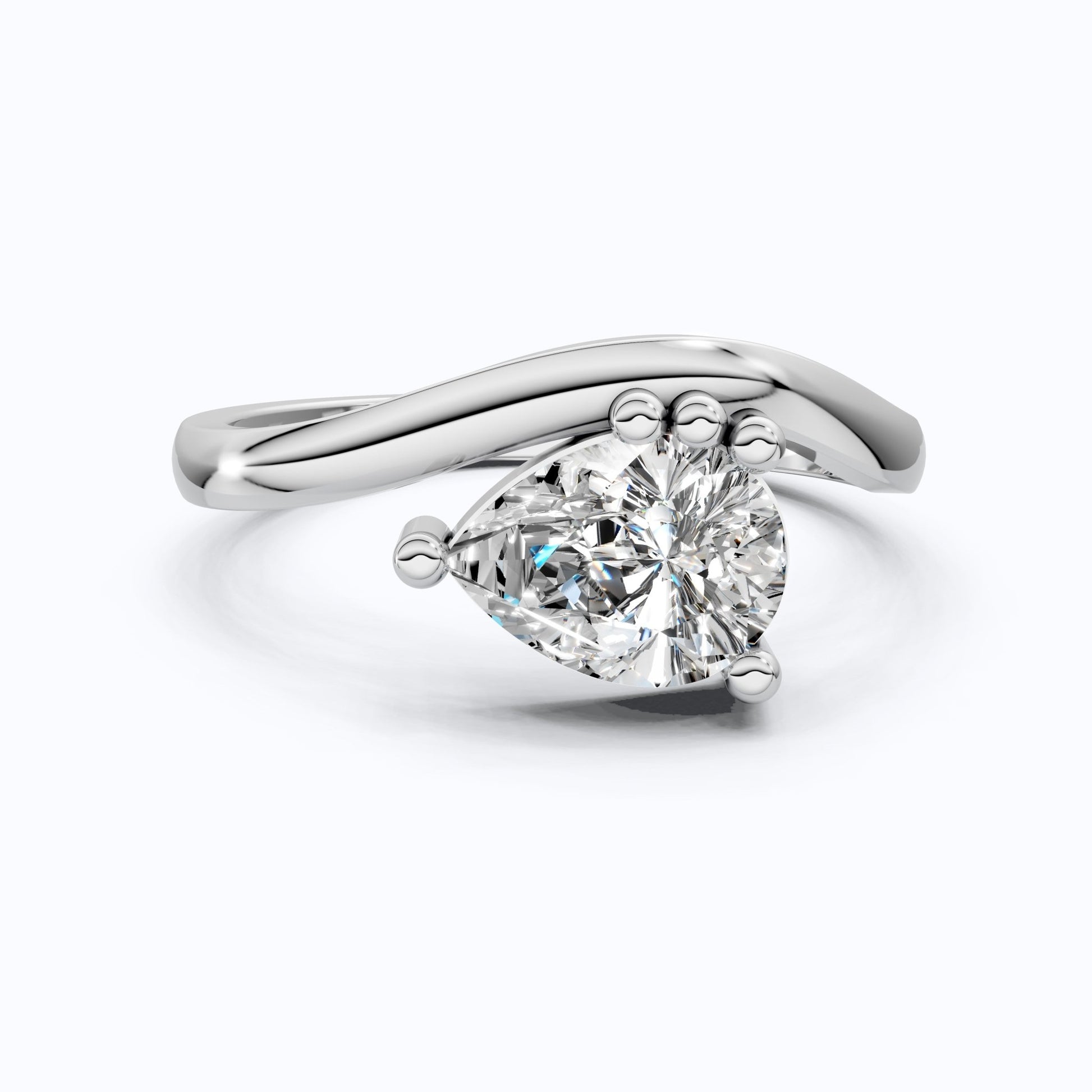 Elegant Curved Band Pear Solitaire Engagement Ring in 14k Solid Gold, 1.00 CT Pear Cut Lab Diamonds, Wedding Gift for Wife - Shoora Designs