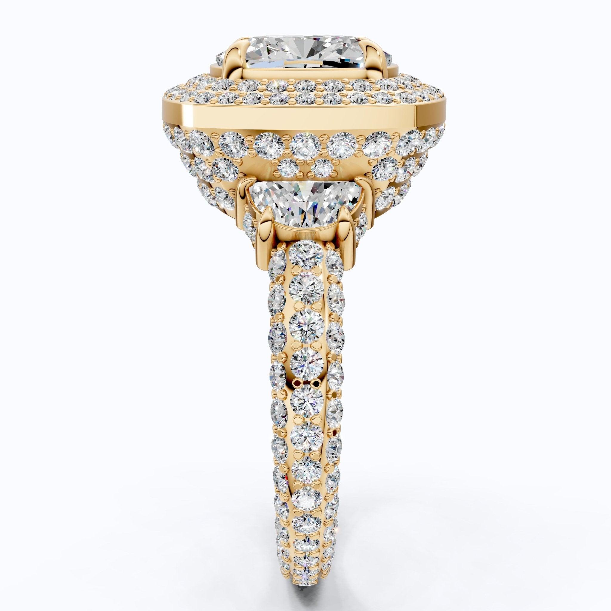 Elegant Double Halo Pave Engagement Ring in 14k Solid Gold, 1.75 CT Cushion Cut Lab Created Diamond, Anniversary Gift For Wife, Party Wear Jewelry - Shoora Designs