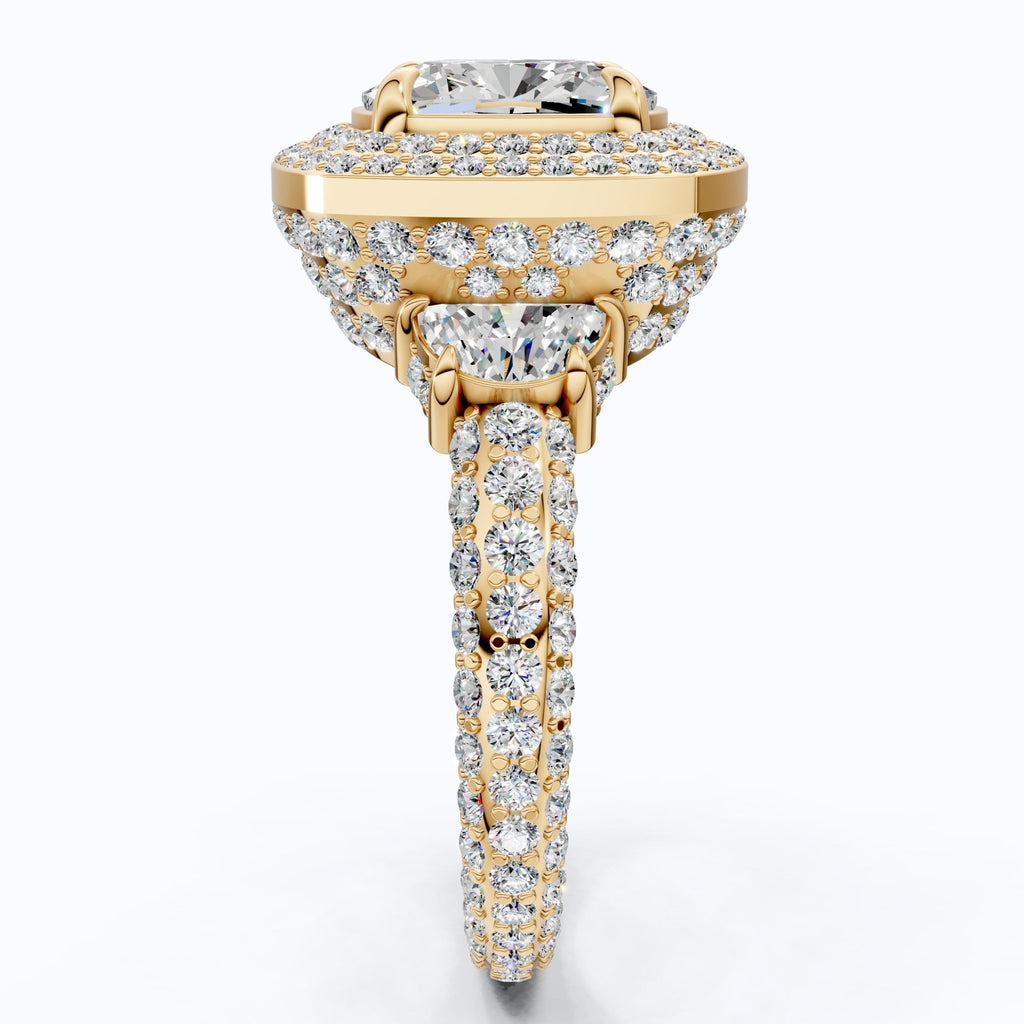 Elegant Double Halo Pave Engagement Ring in 14k Solid Gold, 1.75 CT Cushion Cut Lab Created Diamond, Anniversary Gift For Wife, Party Wear Jewelry - Shoora Designs