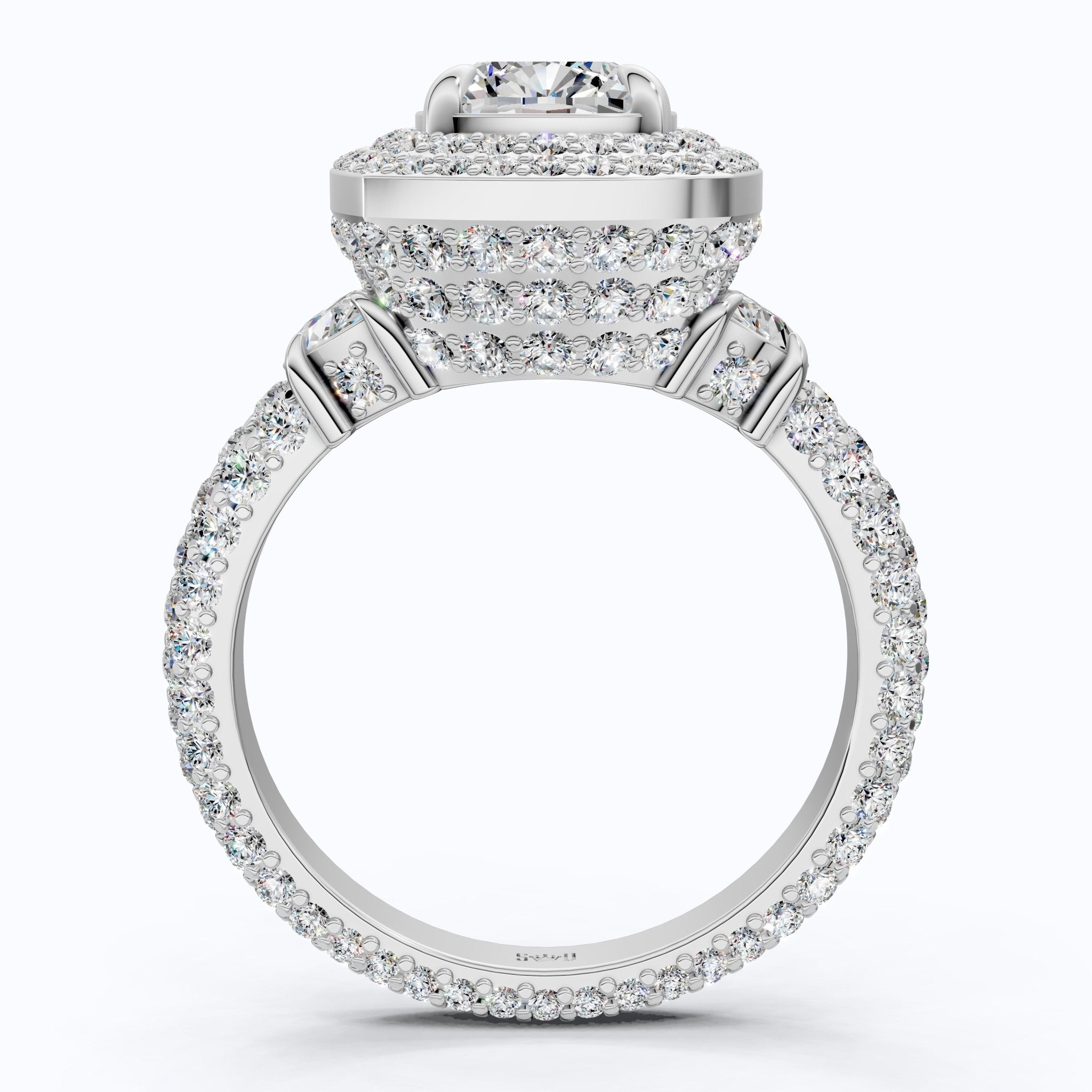 Elegant Double Halo Pave Engagement Ring in 14k Solid Gold, 1.75 CT Cushion Cut Lab Created Diamond, Anniversary Gift For Wife, Party Wear Jewelry - Shoora Designs