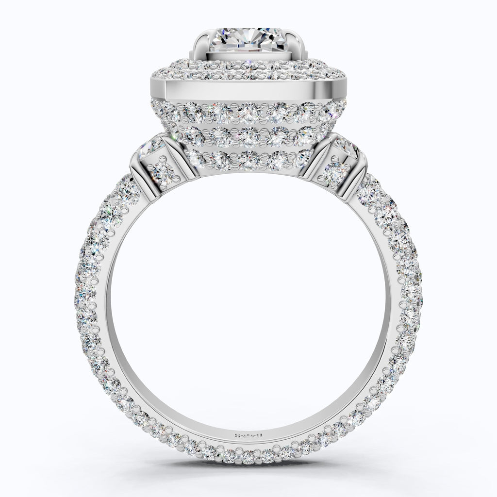 Elegant Double Halo Pave Engagement Ring in 14k Solid Gold, 1.75 CT Cushion Cut Lab Created Diamond, Anniversary Gift For Wife, Party Wear Jewelry - Shoora Designs