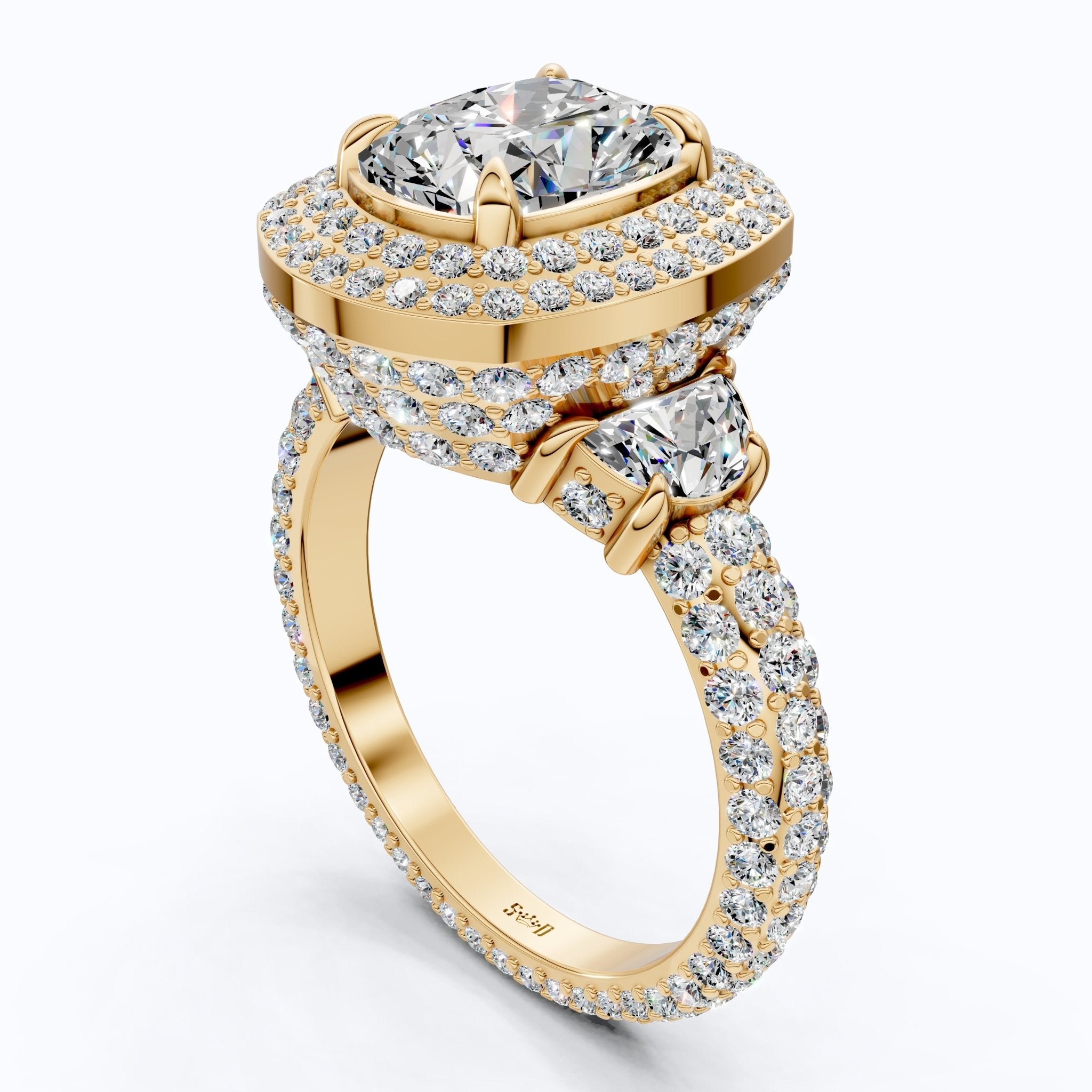 Elegant Double Halo Pave Engagement Ring in 14k Solid Gold, 1.75 CT Cushion Cut Lab Created Diamond, Anniversary Gift For Wife, Party Wear Jewelry - Shoora Designs