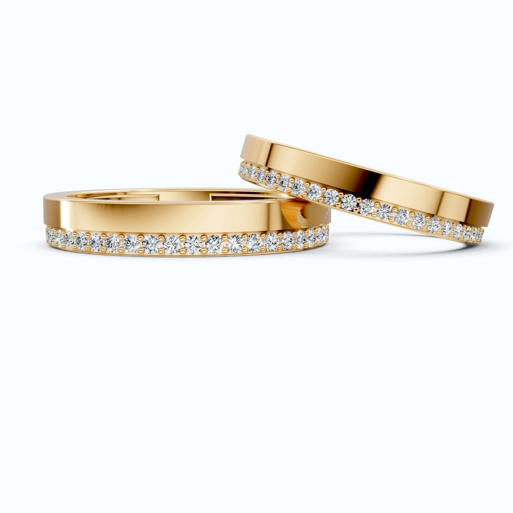 Elegant Flat Edge Eternity Couple Wedding Rings 14k Solid Gold, 0.95 TCW Round Cut Lab Created Diamonds, Everyday Rings, Gift For Couple - Shoora Designs