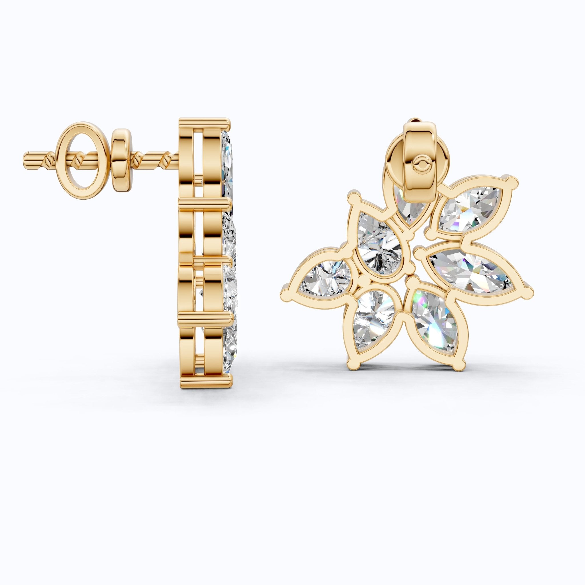 Elegant Floral Cluster Design Wedding Earrings in 14k Solid Gold, 3.22 TCW Marquise/Pear Cut Lab Created Diamonds, Anniversary Gift For Her, Handmade Jewelry - Shoora Designs