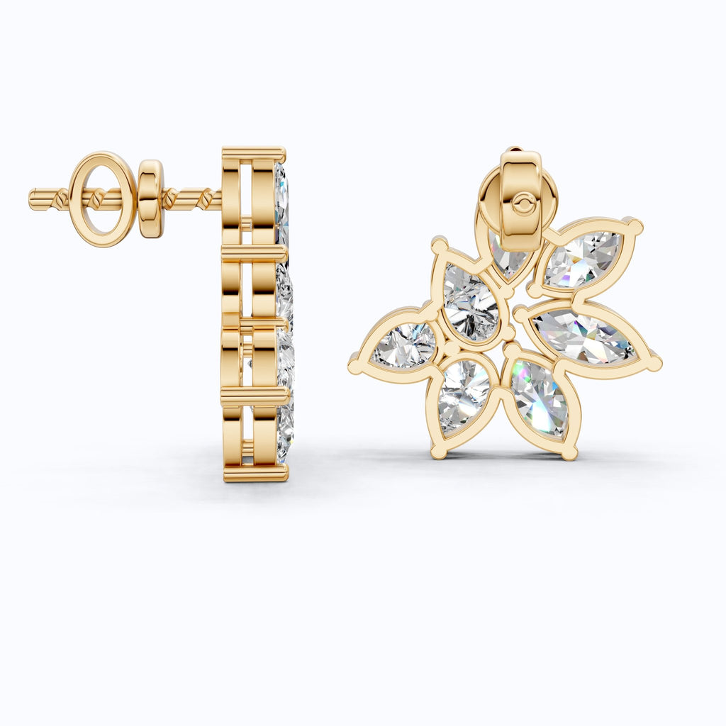 Elegant Floral Cluster Design Wedding Earrings in 14k Solid Gold, 3.22 TCW Marquise/Pear Cut Lab Created Diamonds, Anniversary Gift For Her, Handmade Jewelry - Shoora Designs