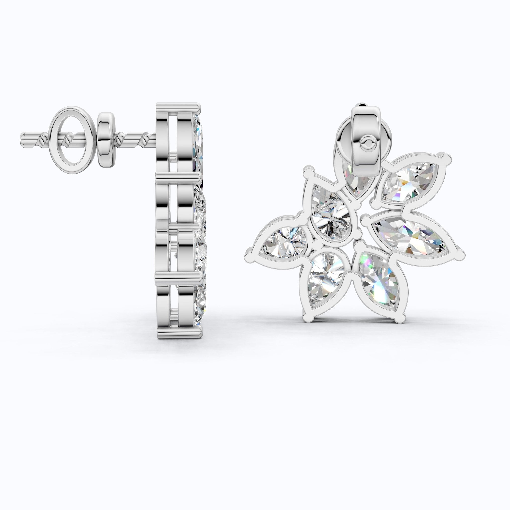 Elegant Floral Cluster Design Wedding Earrings in 14k Solid Gold, 3.22 TCW Marquise/Pear Cut Lab Created Diamonds, Anniversary Gift For Her, Handmade Jewelry - Shoora Designs