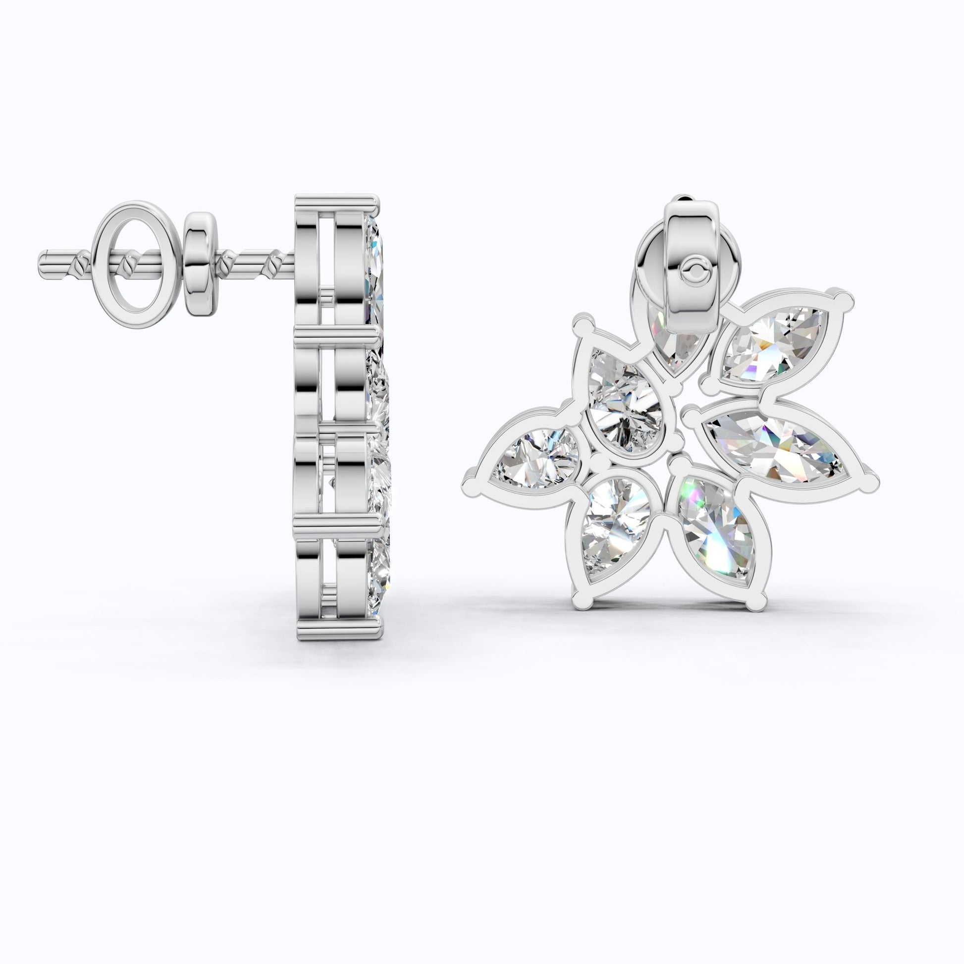 Elegant Floral Cluster Design Wedding Earrings in 14k Solid Gold, 3.22 TCW Marquise/Pear Cut Lab Created Diamonds, Anniversary Gift For Her, Handmade Jewelry - Shoora Designs