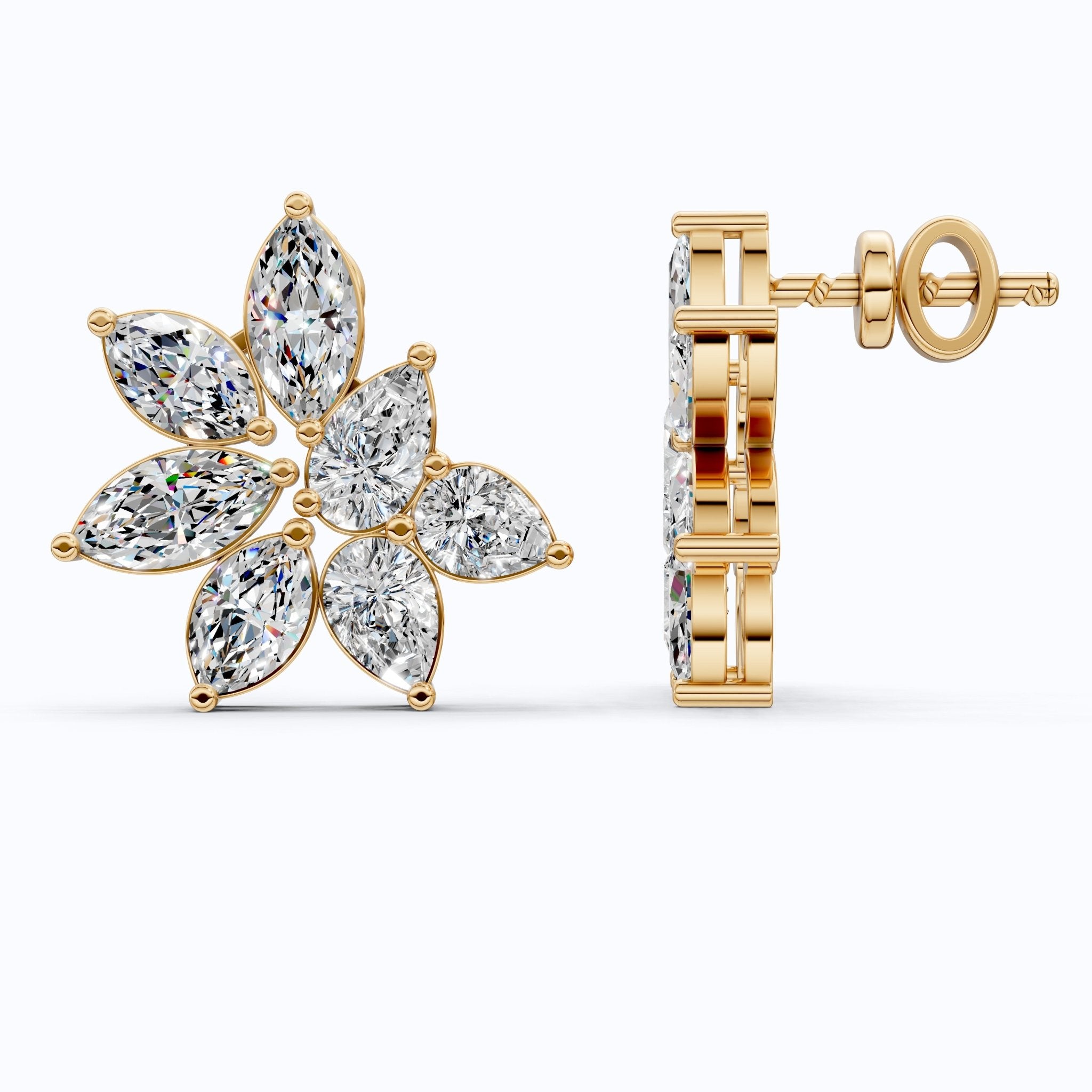 Elegant Floral Cluster Design Wedding Earrings in 14k Solid Gold, 3.22 TCW Marquise/Pear Cut Lab Created Diamonds, Anniversary Gift For Her, Handmade Jewelry - Shoora Designs