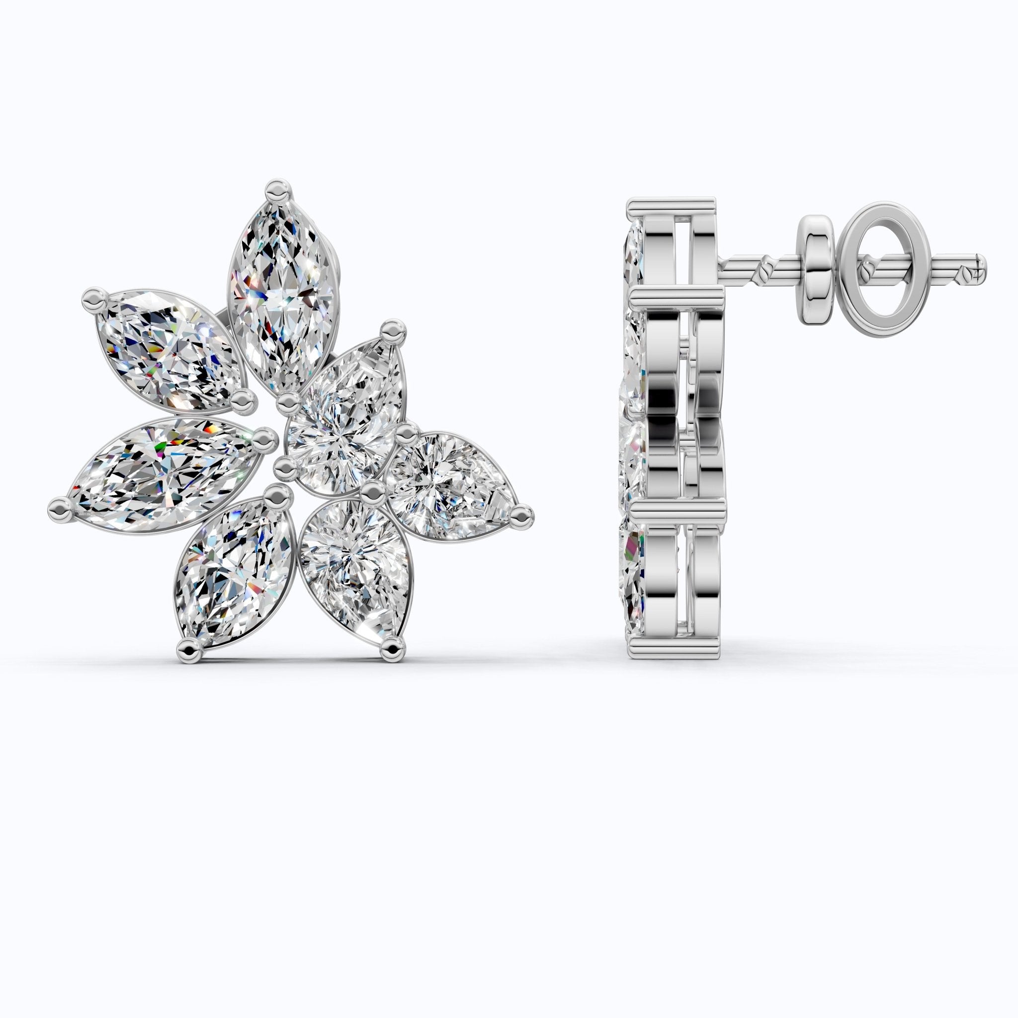 Elegant Floral Cluster Design Wedding Earrings in 14k Solid Gold, 3.22 TCW Marquise/Pear Cut Lab Created Diamonds, Anniversary Gift For Her, Handmade Jewelry - Shoora Designs