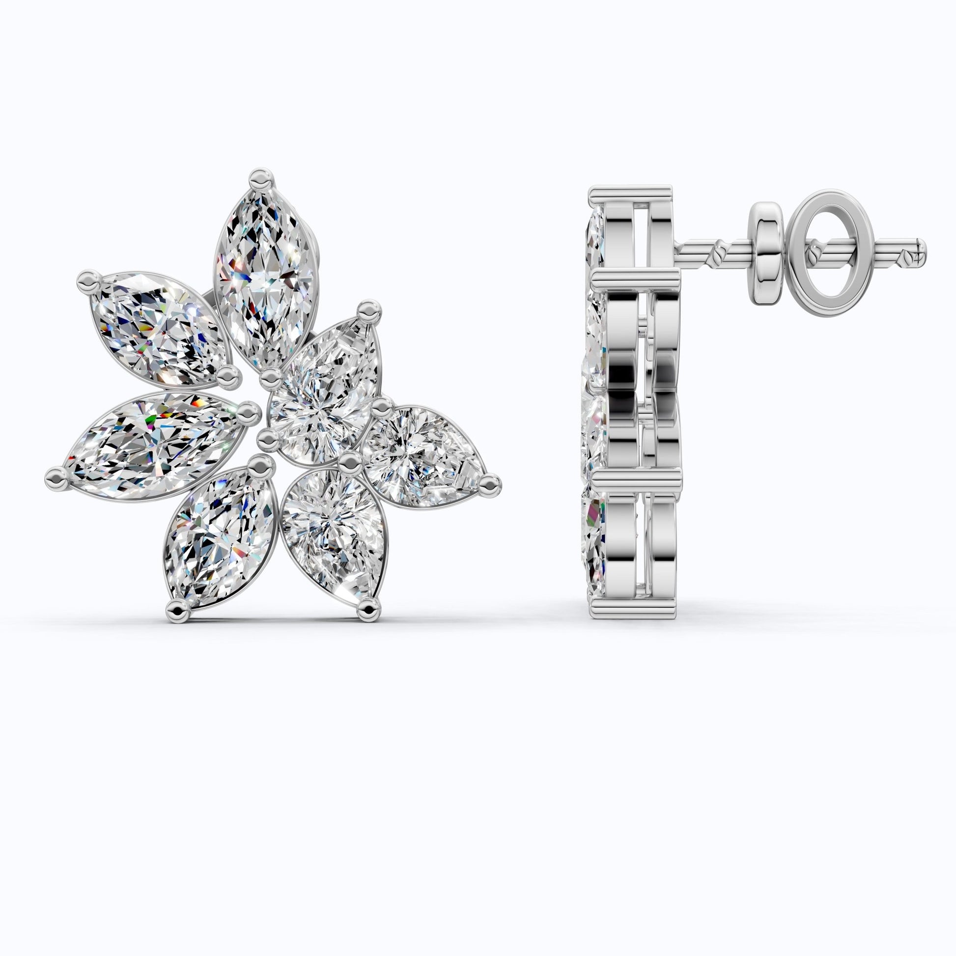 Elegant Floral Cluster Design Wedding Earrings in 14k Solid Gold, 3.22 TCW Marquise/Pear Cut Lab Created Diamonds, Anniversary Gift For Her, Handmade Jewelry - Shoora Designs